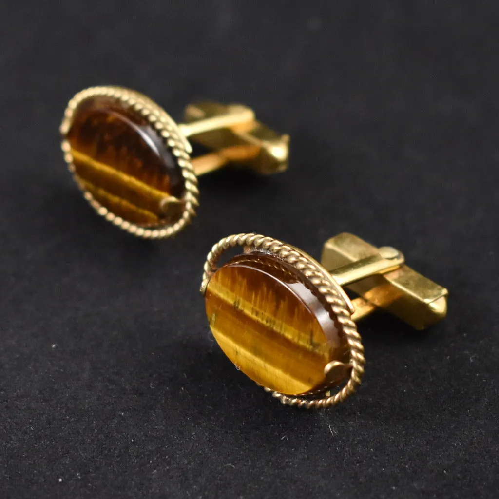 12K Oval Tiger Eye Cufflinks