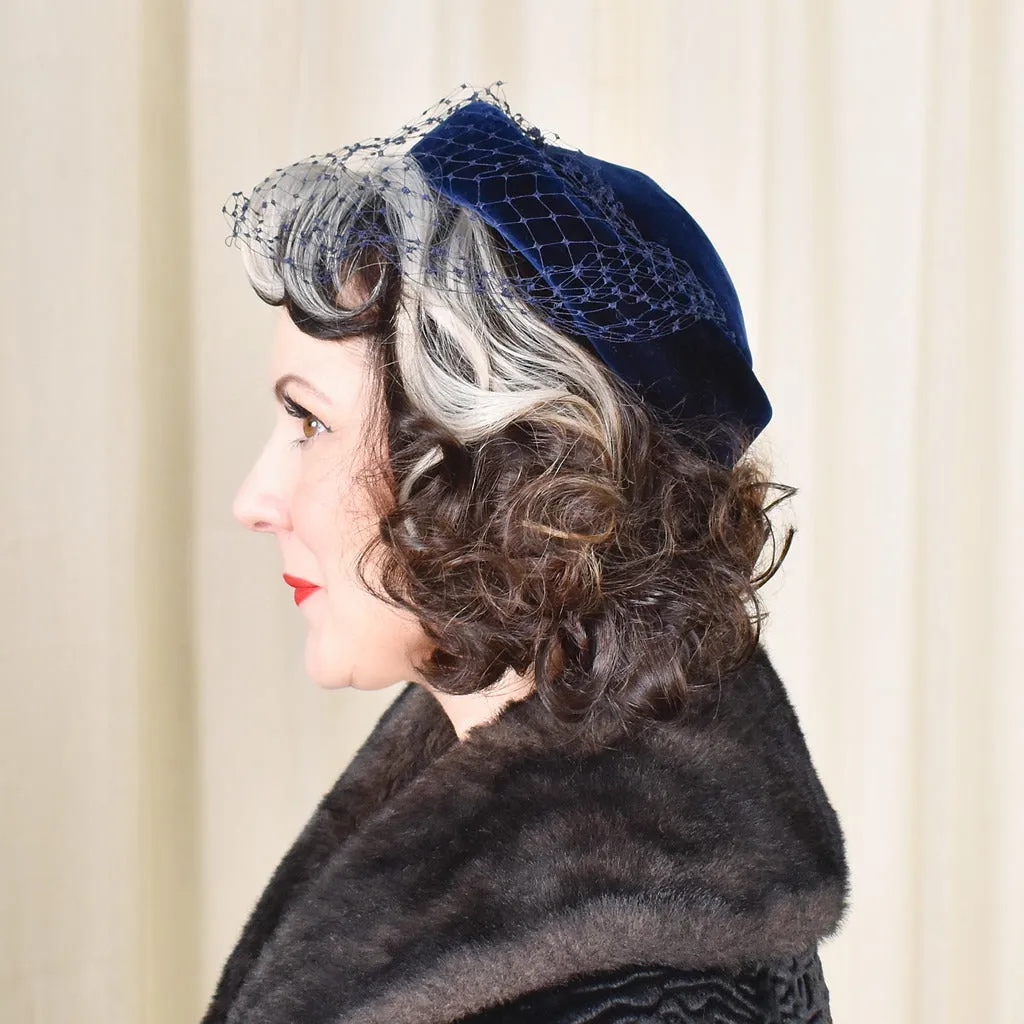 1950s Navy Velvet Netting Vintage Hat