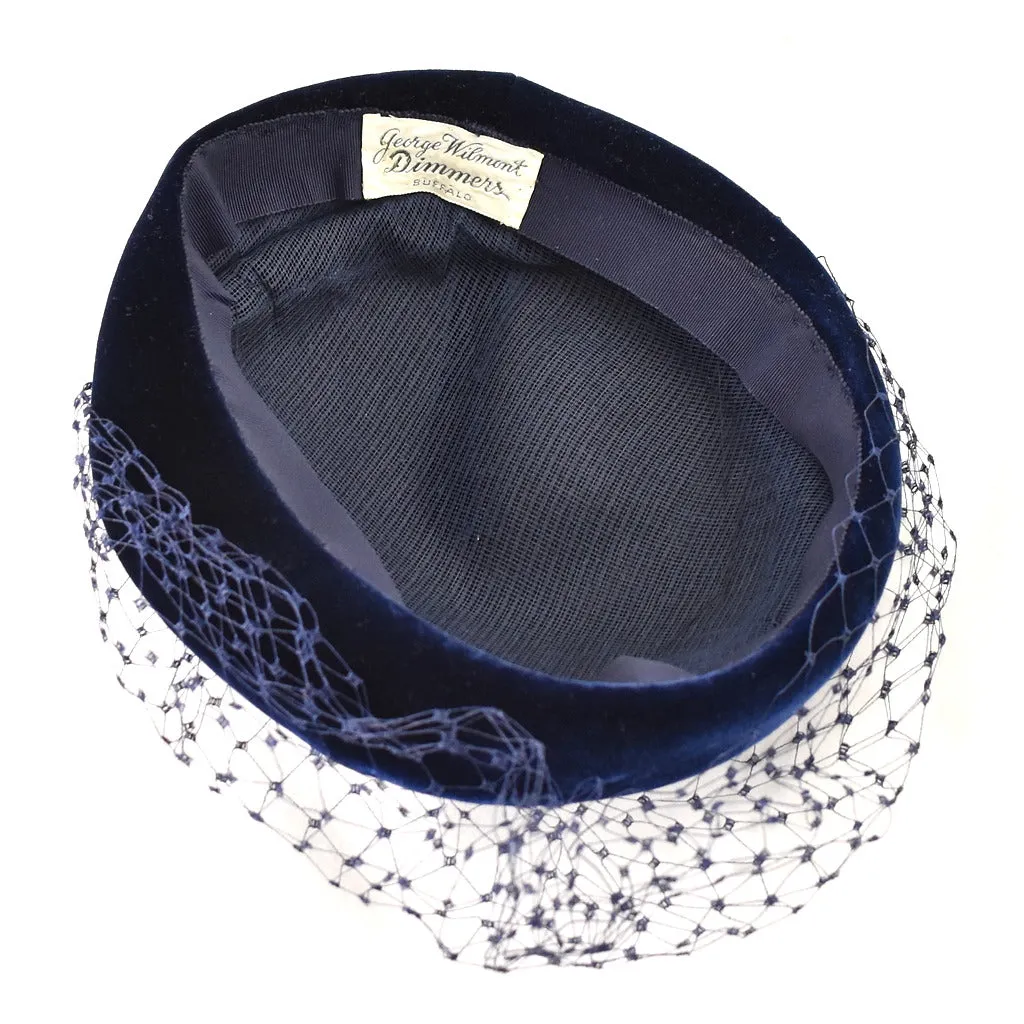 1950s Navy Velvet Netting Vintage Hat