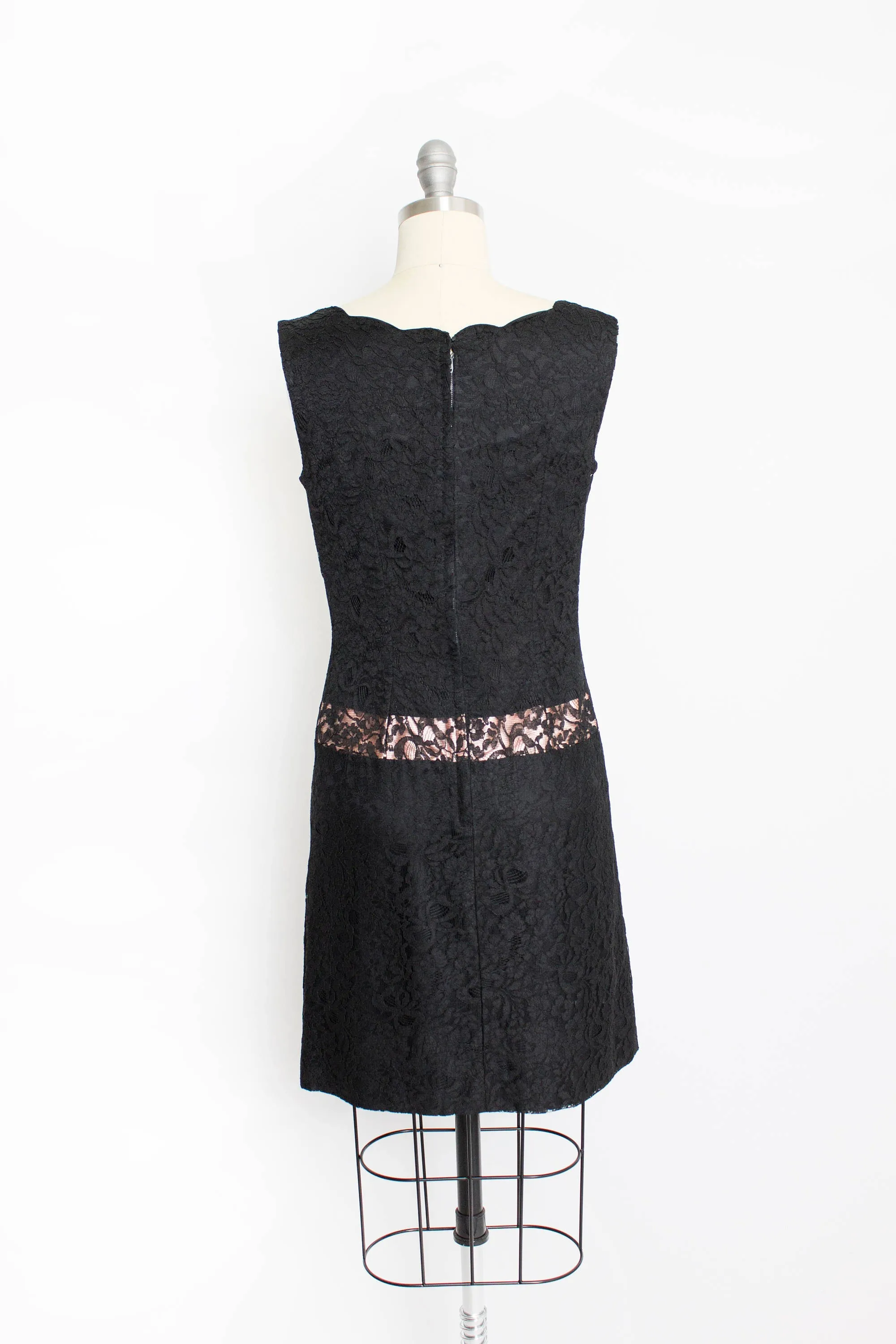 1960s Dress Black Lace Mod Shift S