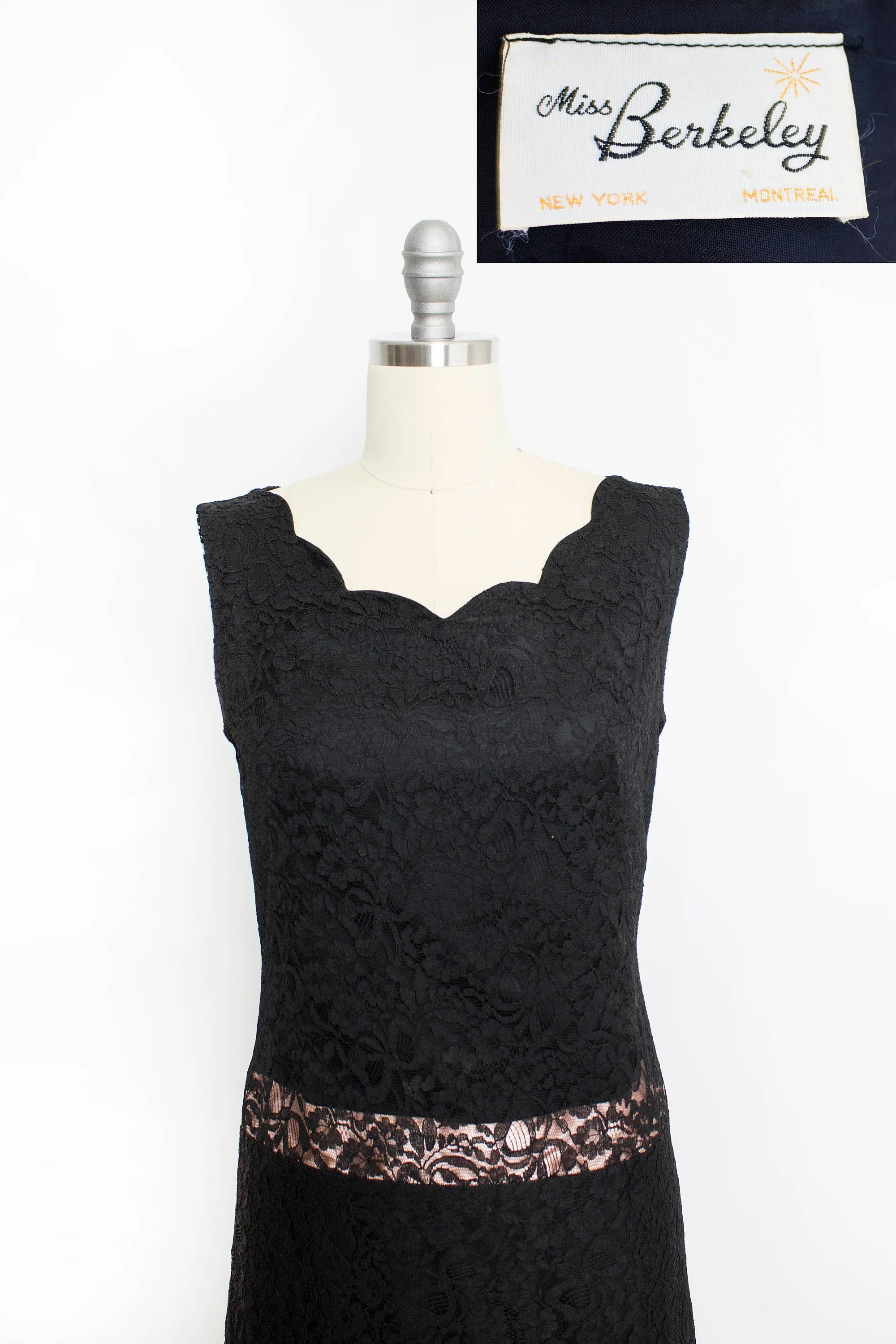 1960s Dress Black Lace Mod Shift S