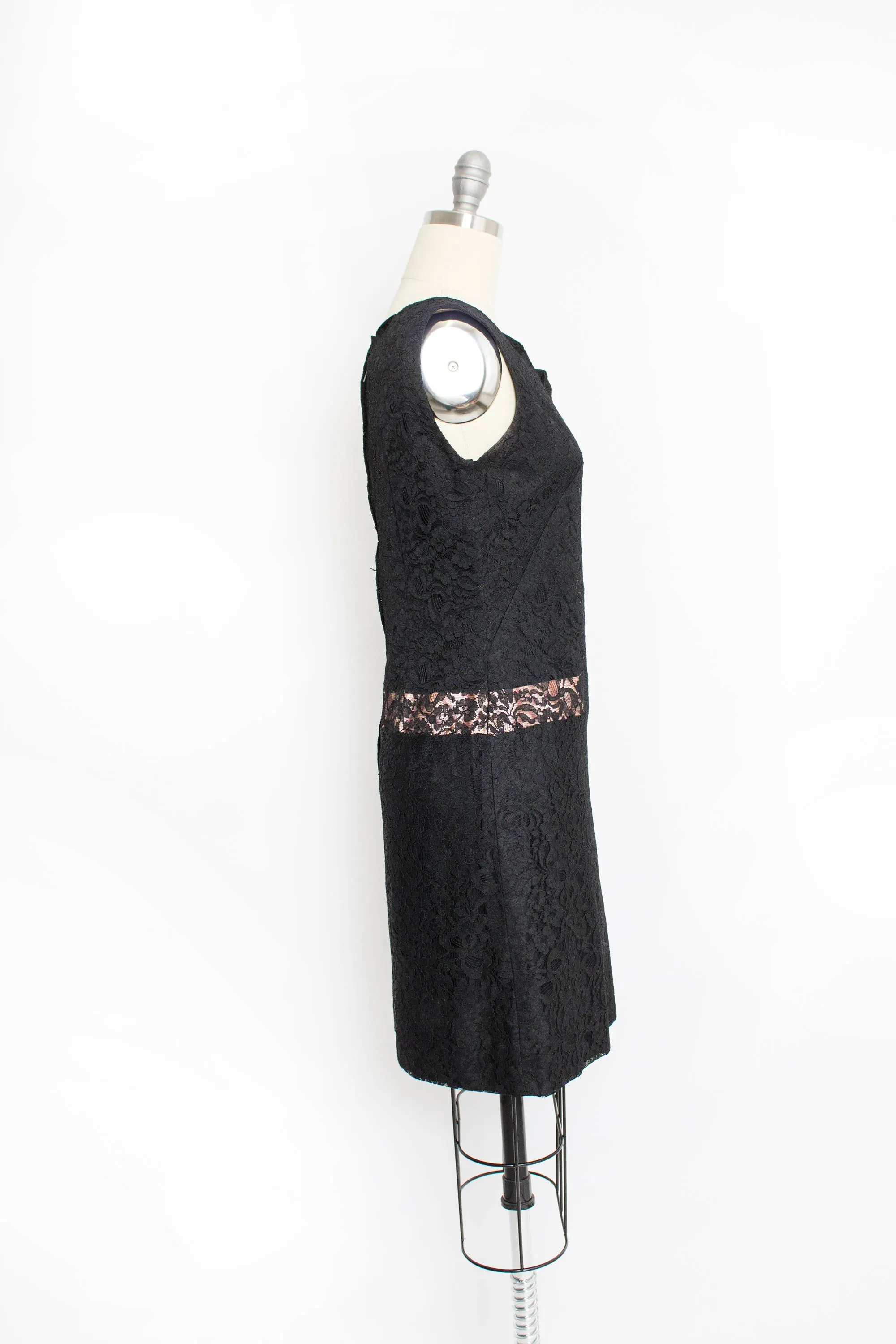 1960s Dress Black Lace Mod Shift S