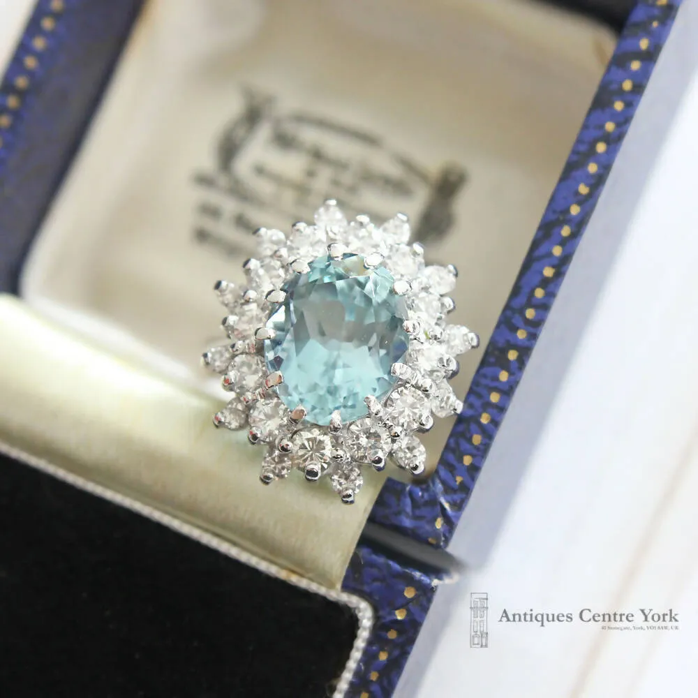 1970's 18ct White Gold Aquamarine & Diamond Cluster