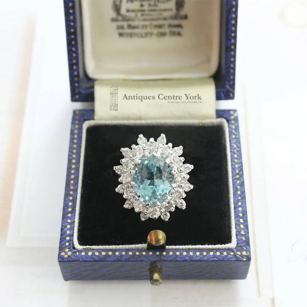 1970's 18ct White Gold Aquamarine & Diamond Cluster