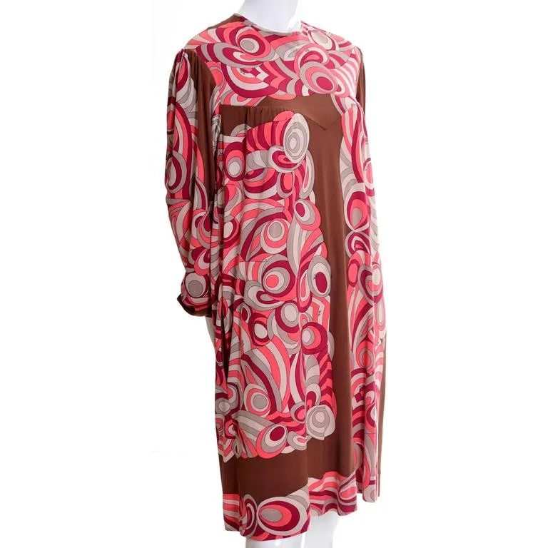 1970's Pucci Vintage Dress Pink & Brown Mod Silk Jersey 8/10