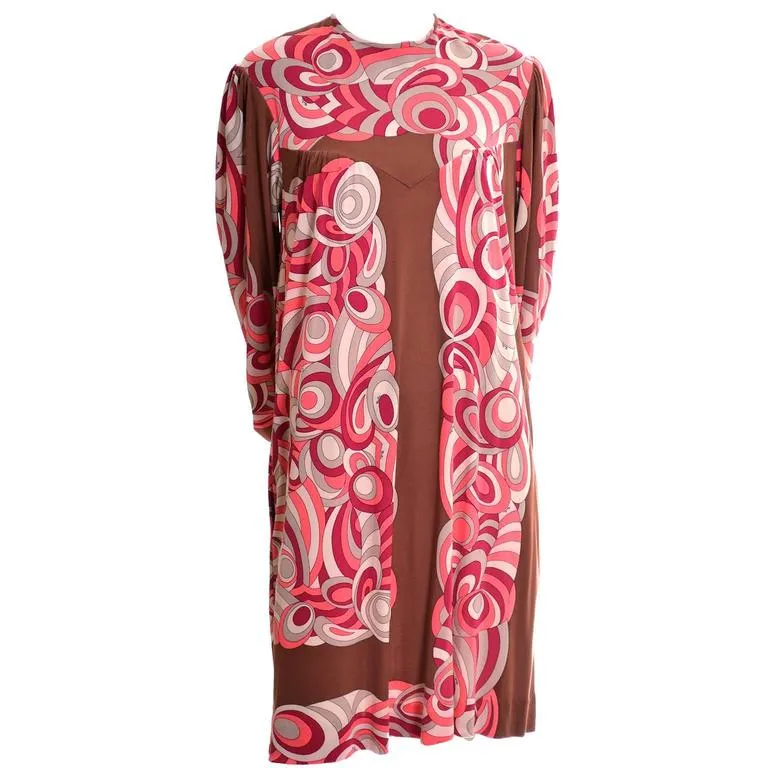 1970's Pucci Vintage Dress Pink & Brown Mod Silk Jersey 8/10