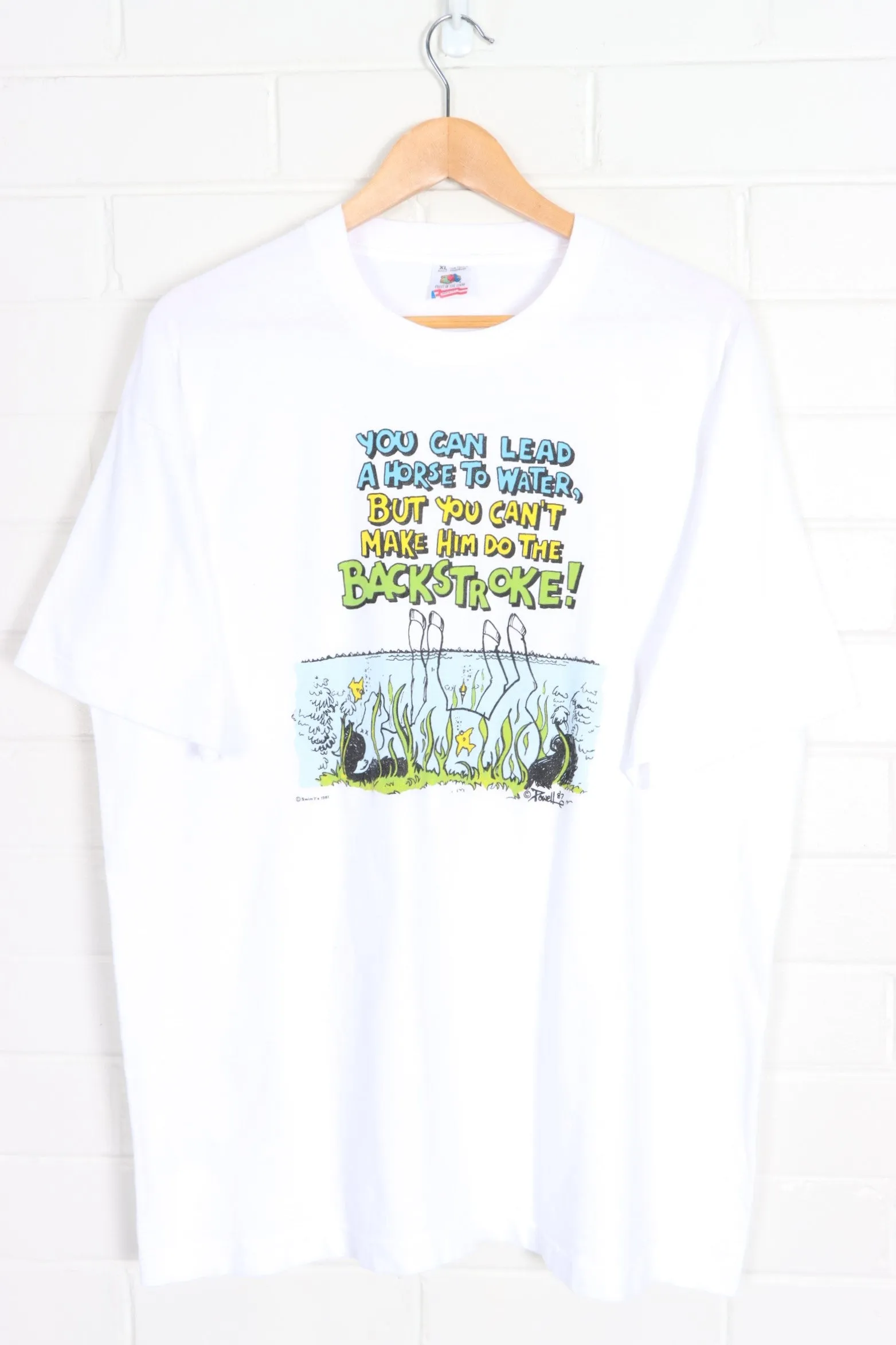 1987 "Lead a Horse To Water" Backstroke Swim Single Stitch Tee USA Made (L)