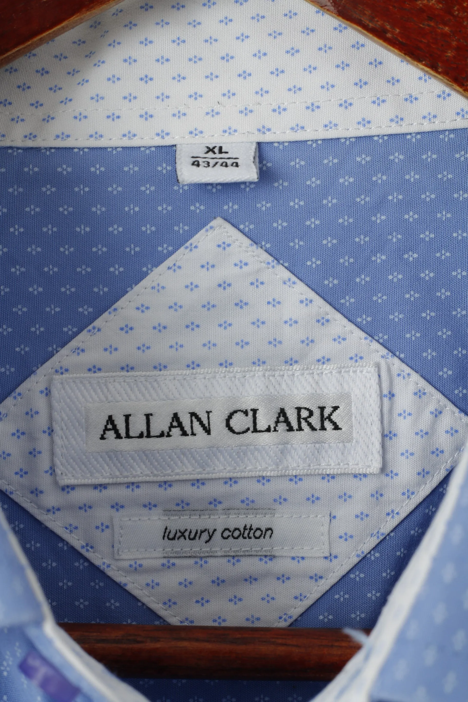 Allan Clark Men 43/44 XL Casual Shirt Blue Luxury Cotton Long Sleeve Top