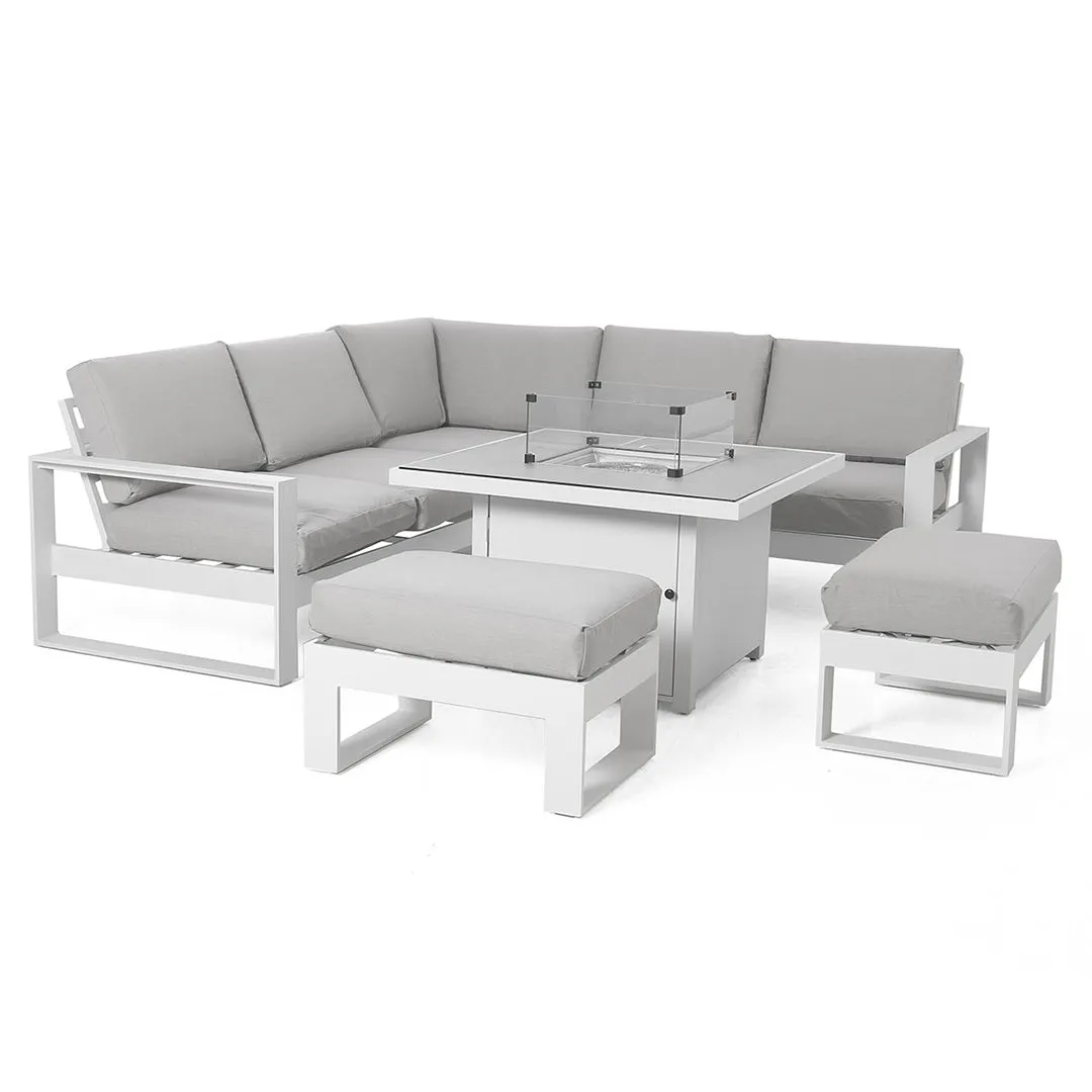 Amalfi Small Corner Sofa Set with Fire Pit Table - White