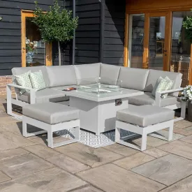 Amalfi Small Corner Sofa Set with Fire Pit Table - White