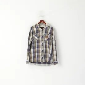 Animal Men L Casual Shirt Brown Check Cotton Flanel Detachable Hood Top