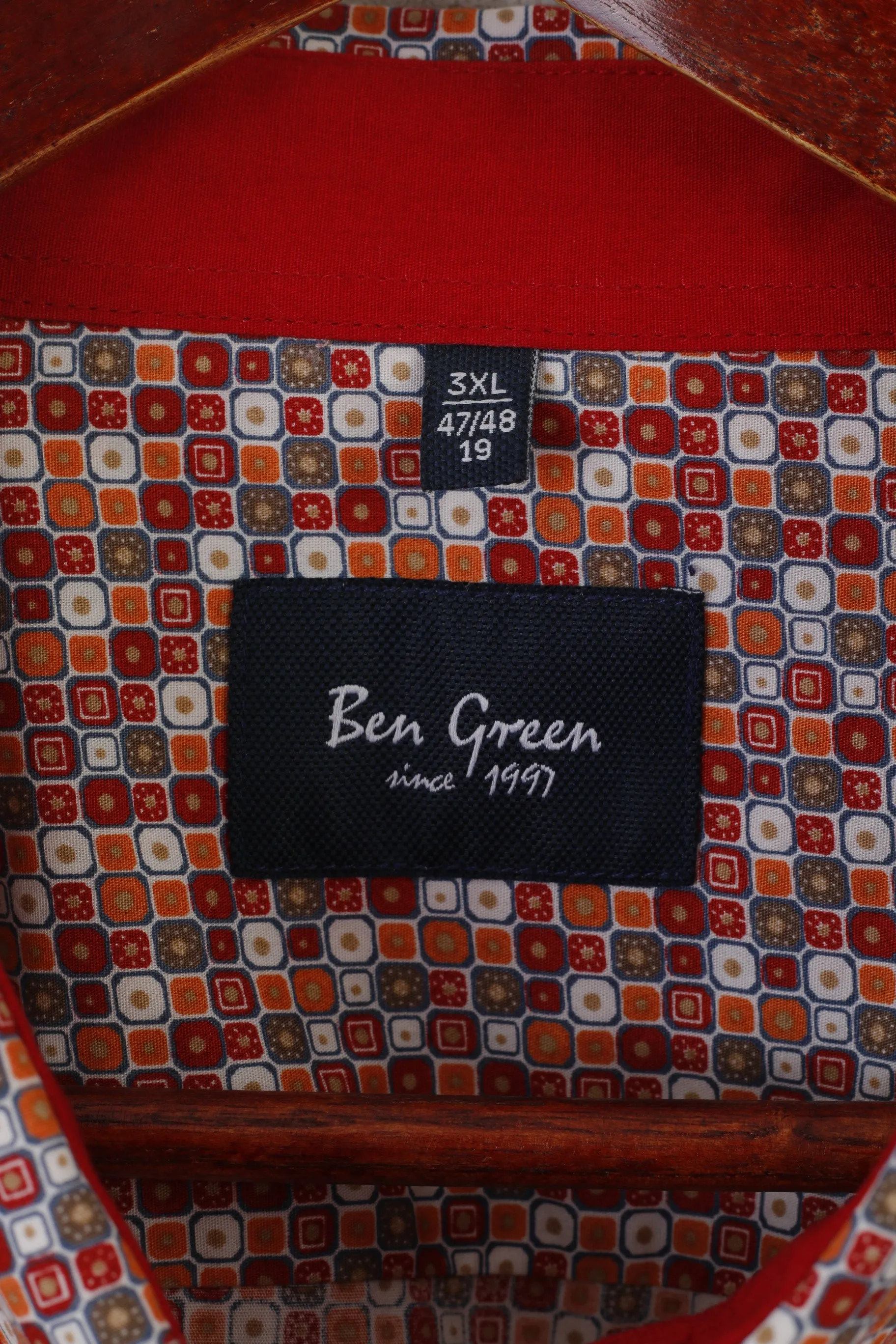 Ben Green Men 3XL Casual Shirt Red Printed Square Button Down Collar Top