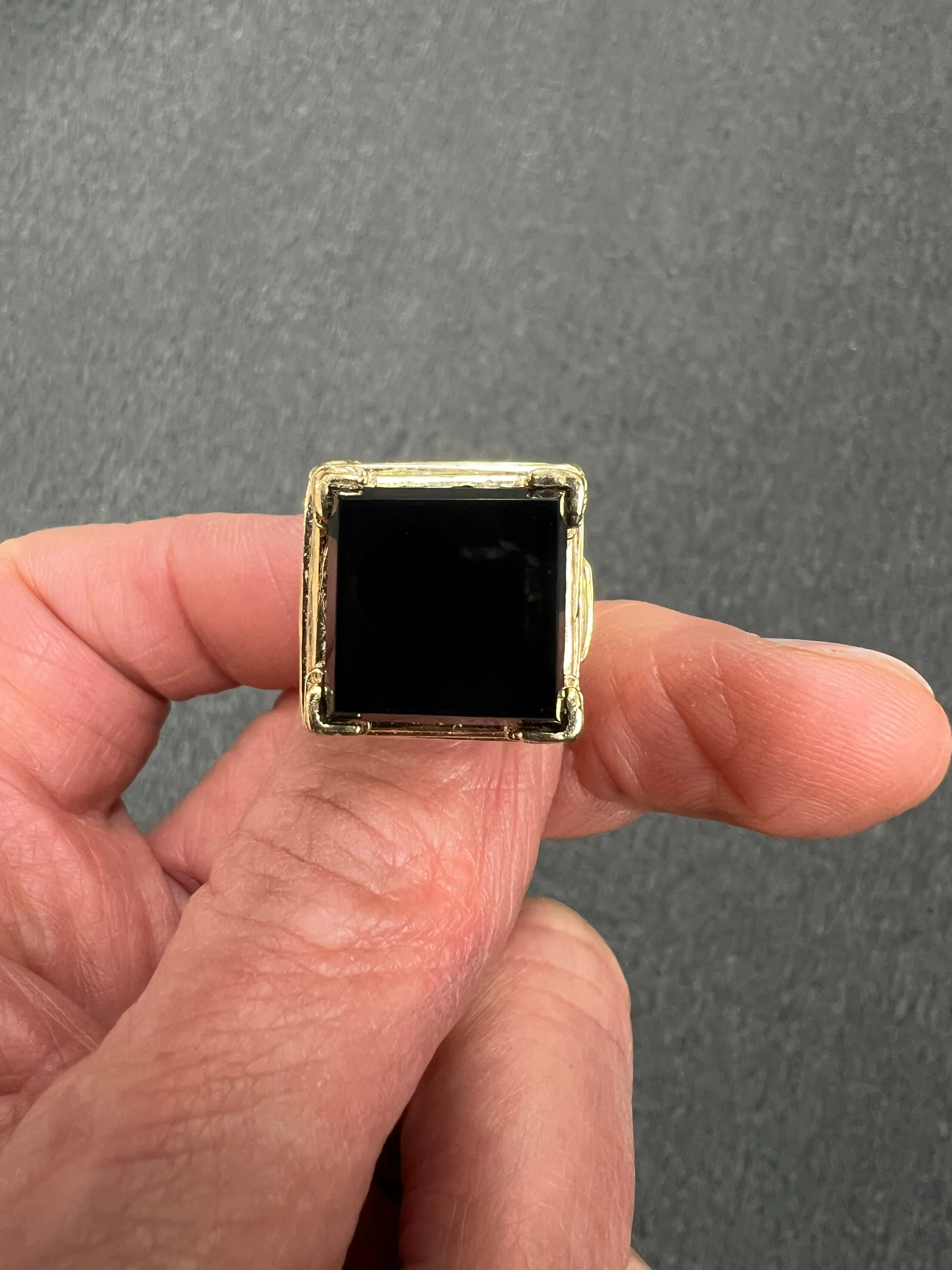 Black Onyx Square 14k Yellow Gold Ring By Goldmaster Circa 1970