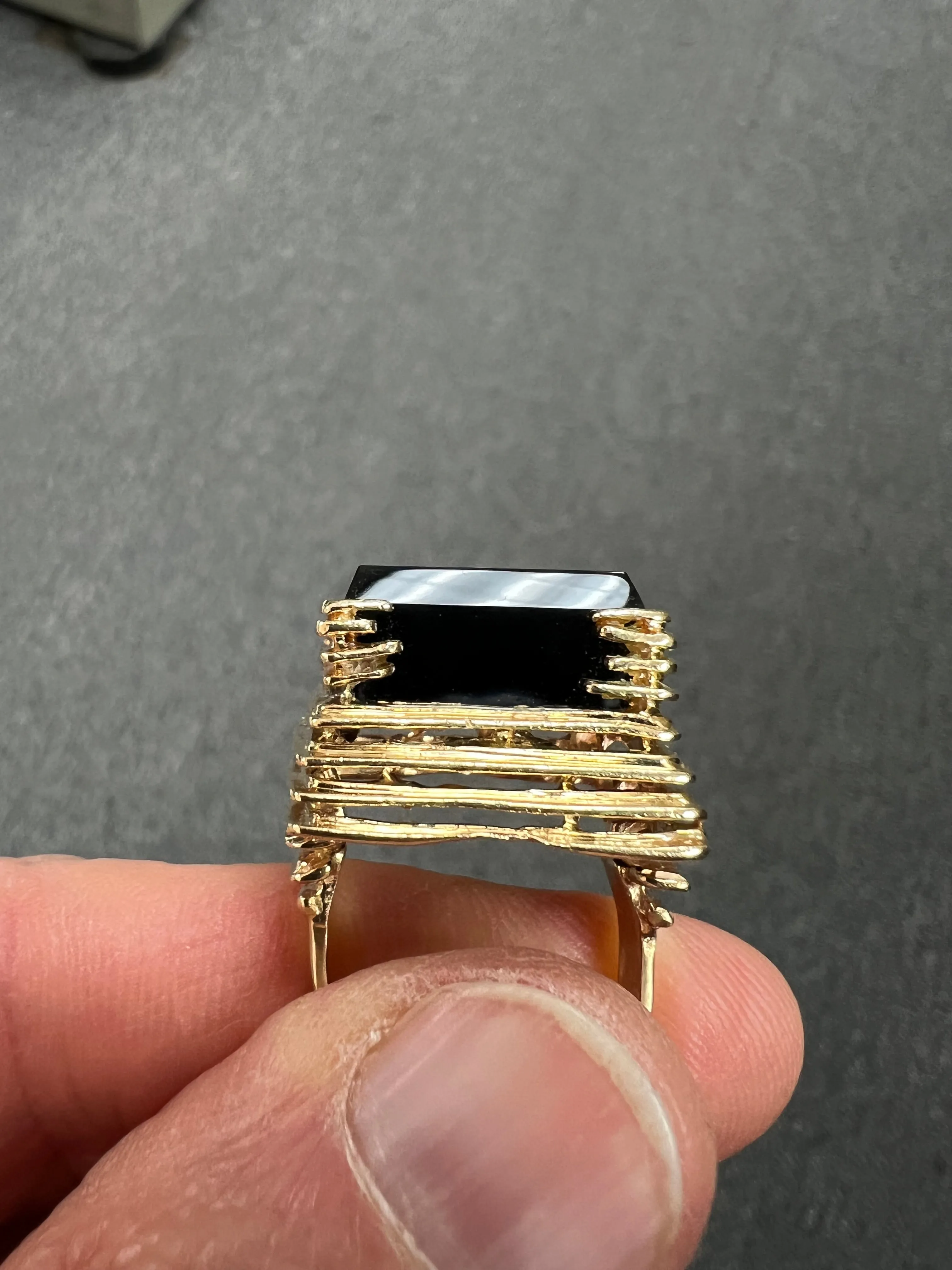 Black Onyx Square 14k Yellow Gold Ring By Goldmaster Circa 1970