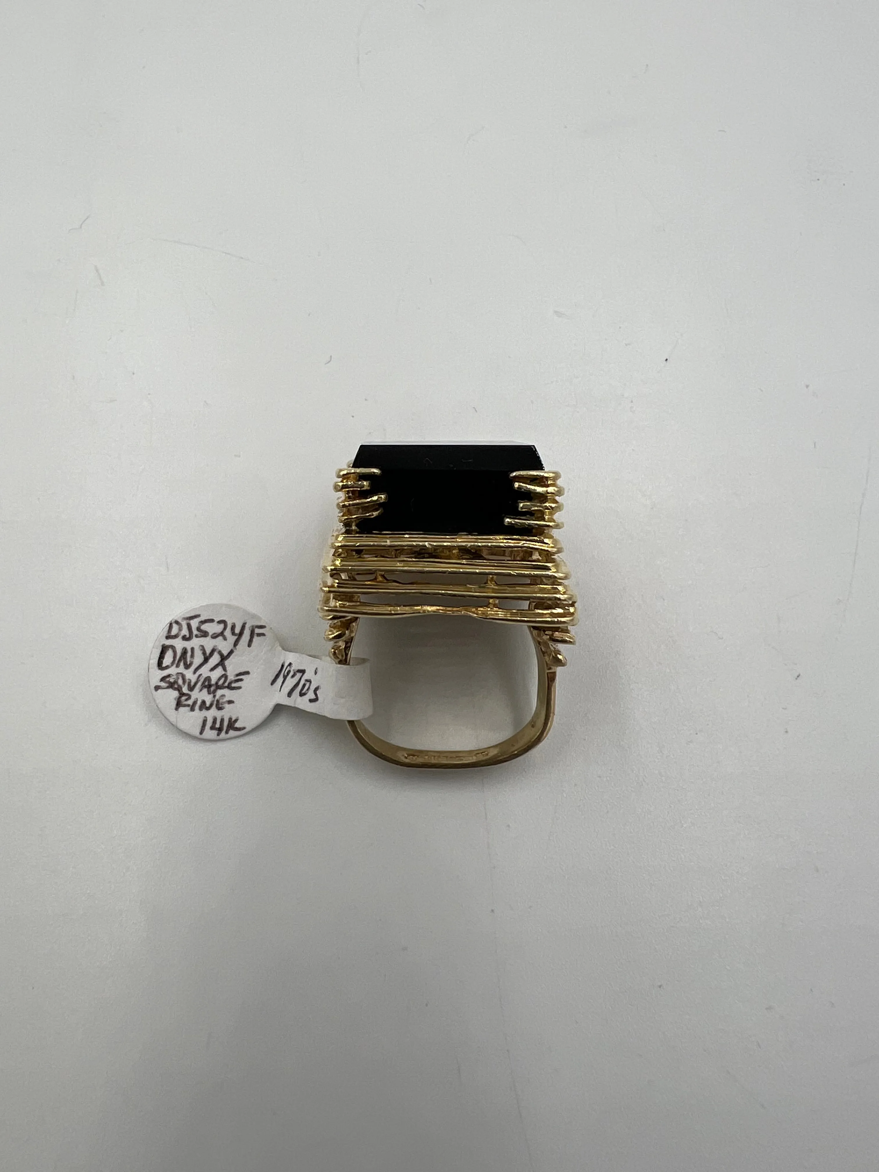 Black Onyx Square 14k Yellow Gold Ring By Goldmaster Circa 1970