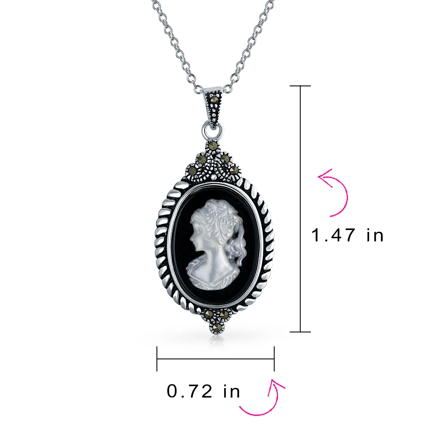 Black White Oval Victorian Lady Cameo Ring Pendant 925 Sterling Silver