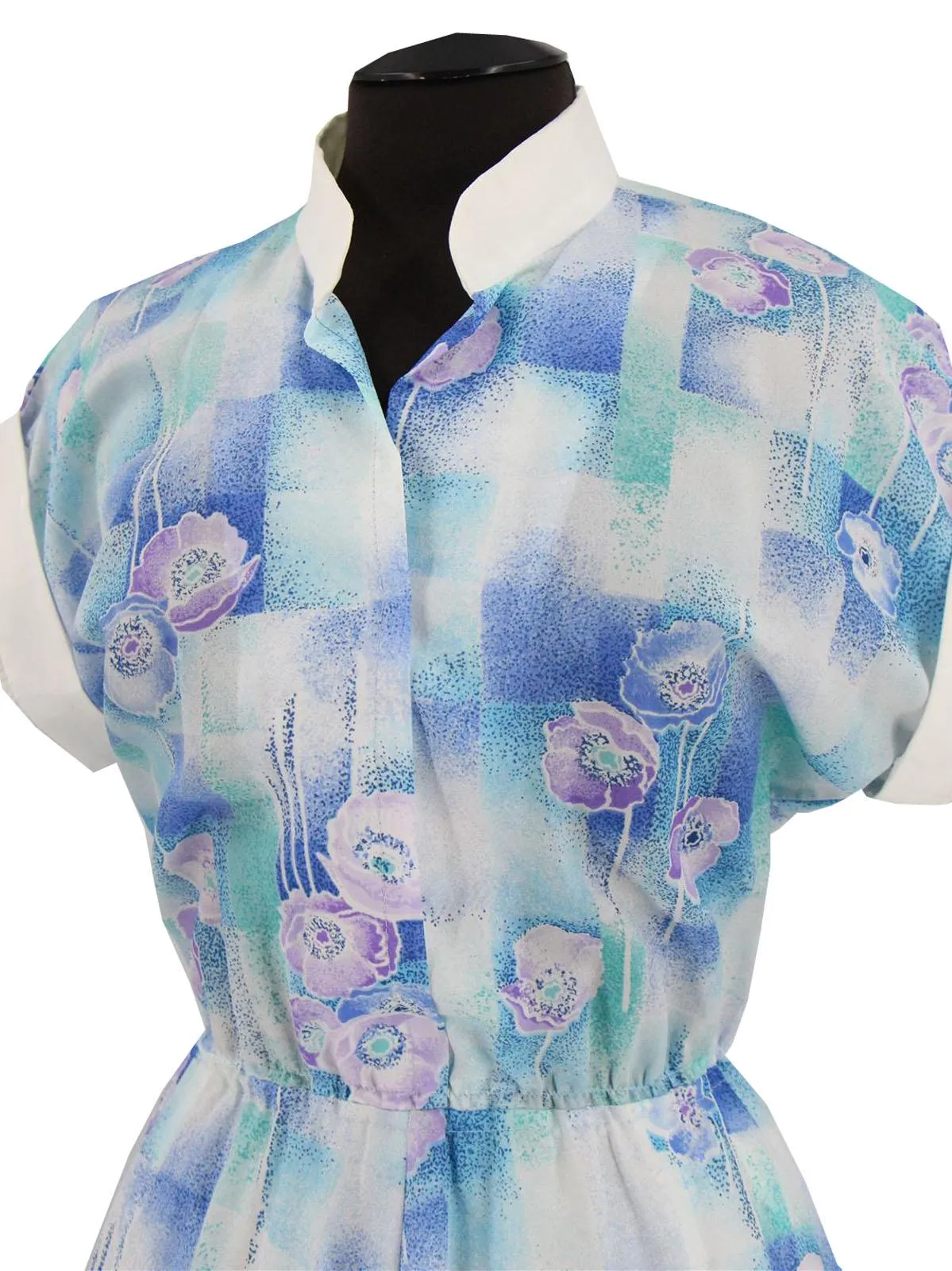 Blue Floral Stand Collar Vintage Dress