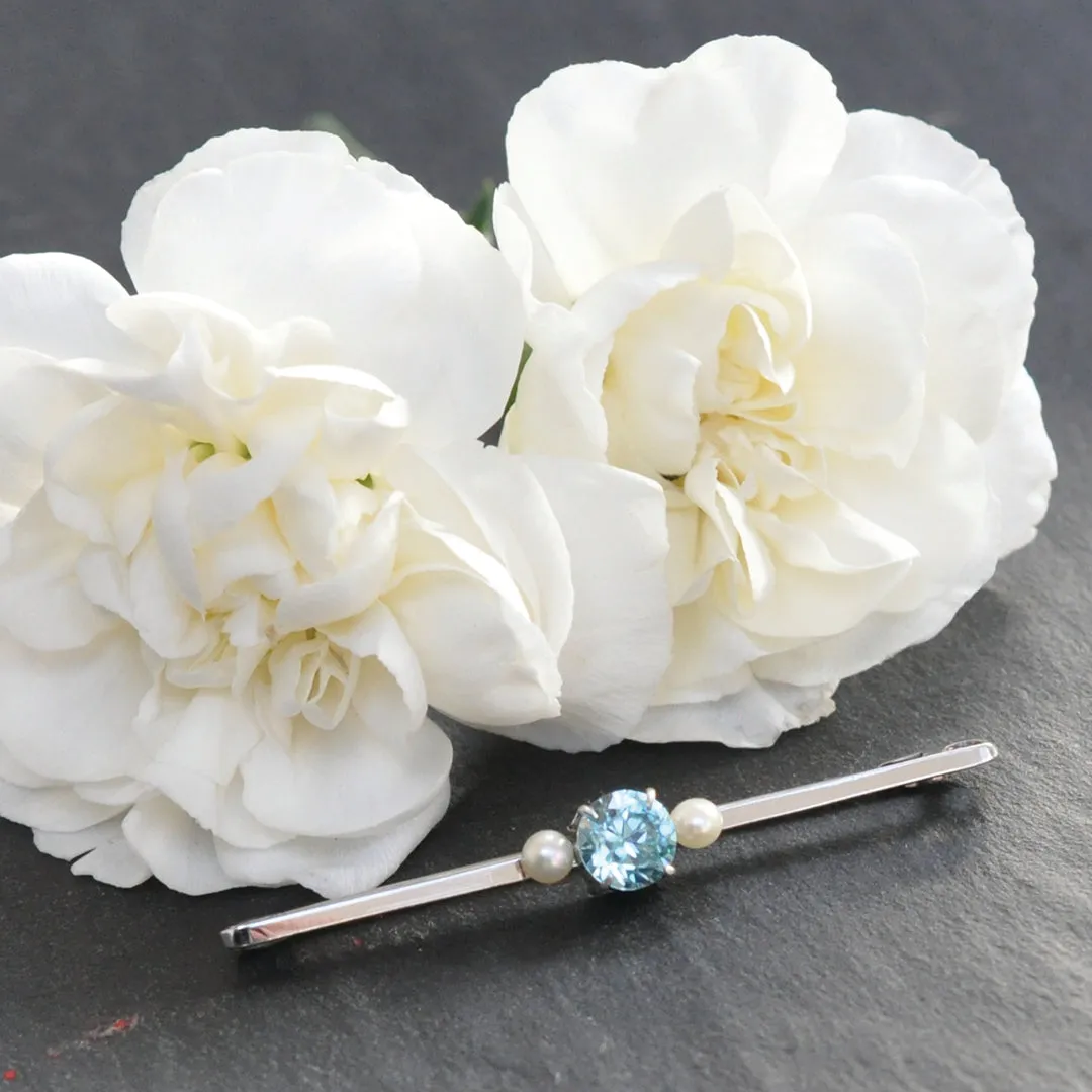 Blue Zircon & Pearl Stock Pin