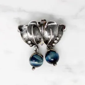 Blueberries Sterling & Blue Cat's Eye Brooch