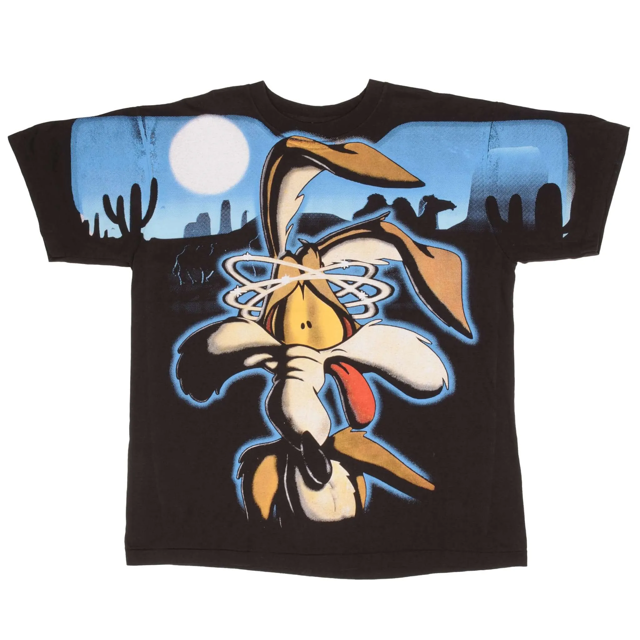 BOOTLEG ALL OVER PRINT LOONEY TUNES WILE E COYOTE TEE SHIRT SZE XL SINGLE STITCH