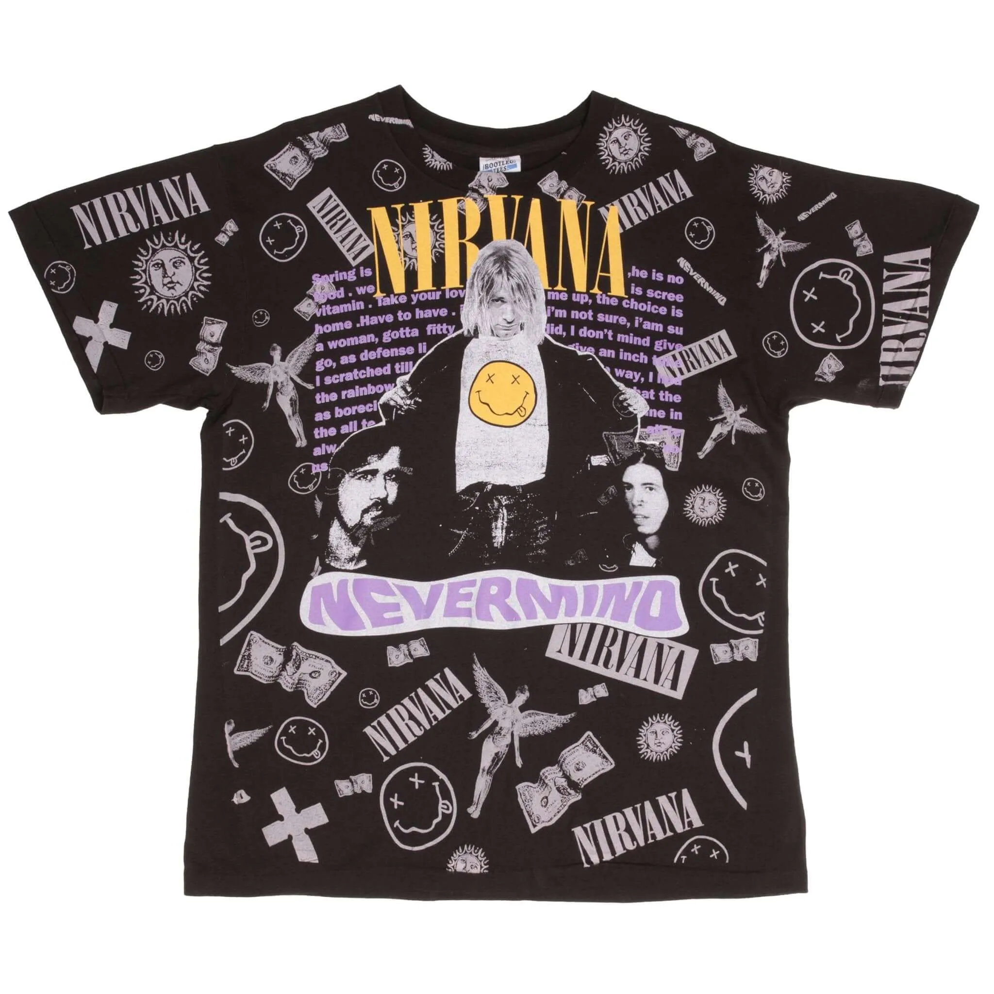 BOOTLEG ALL OVER PRINT TEE SHIRT NIRVANA NEVERMIND KURT COBAIN XL SINGLE STITCH