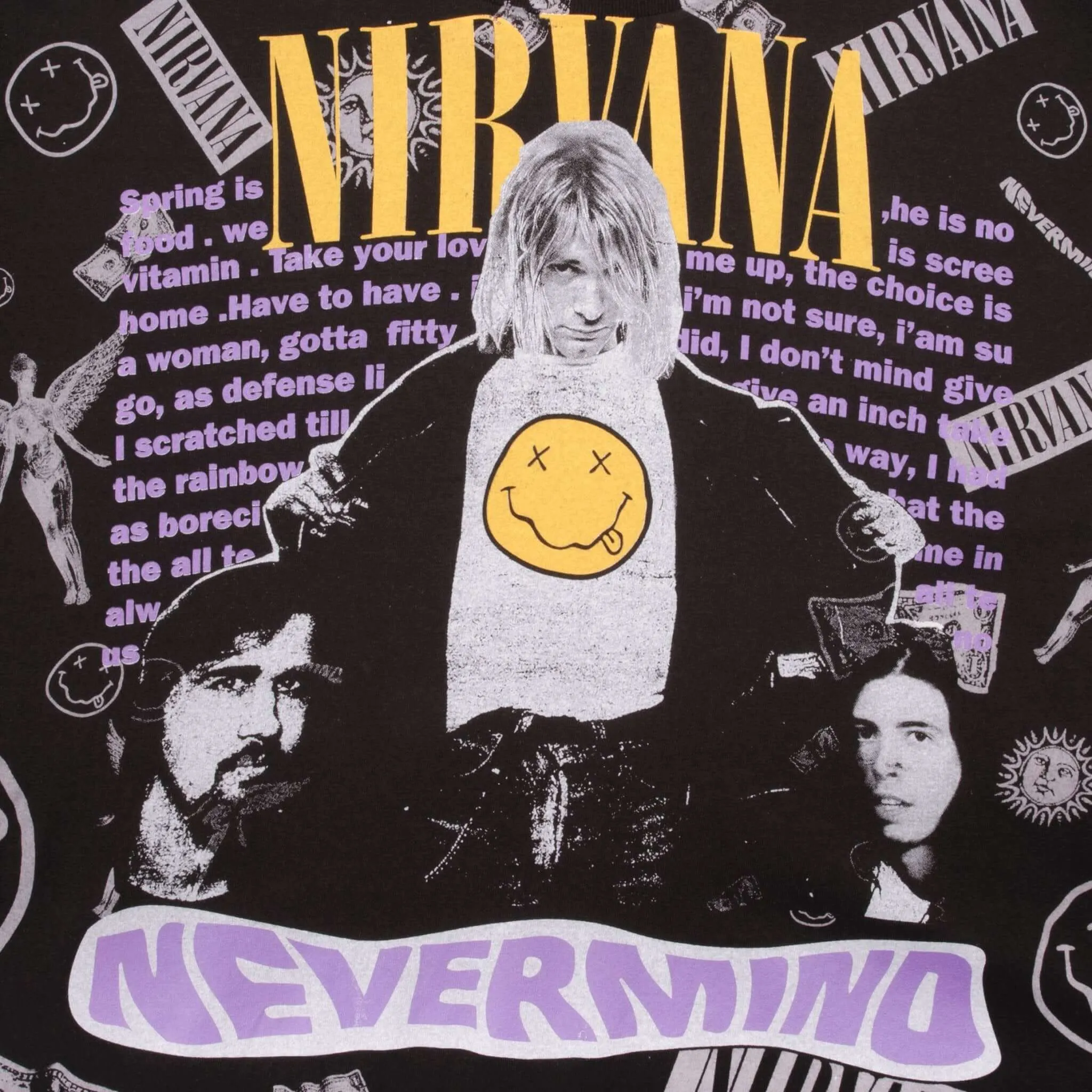 BOOTLEG ALL OVER PRINT TEE SHIRT NIRVANA NEVERMIND KURT COBAIN XL SINGLE STITCH