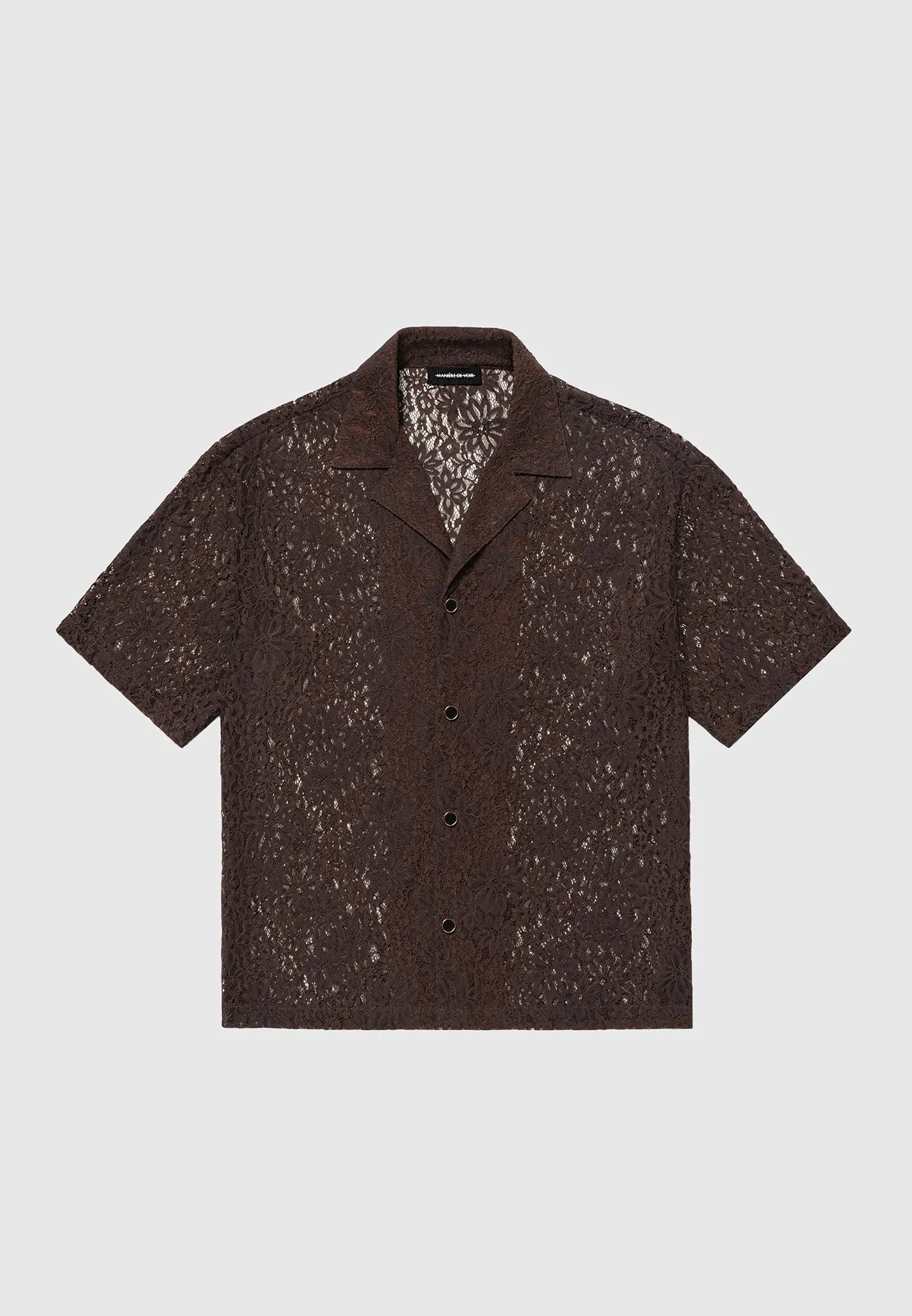 Boxy Lace Revere Shirt - Brown