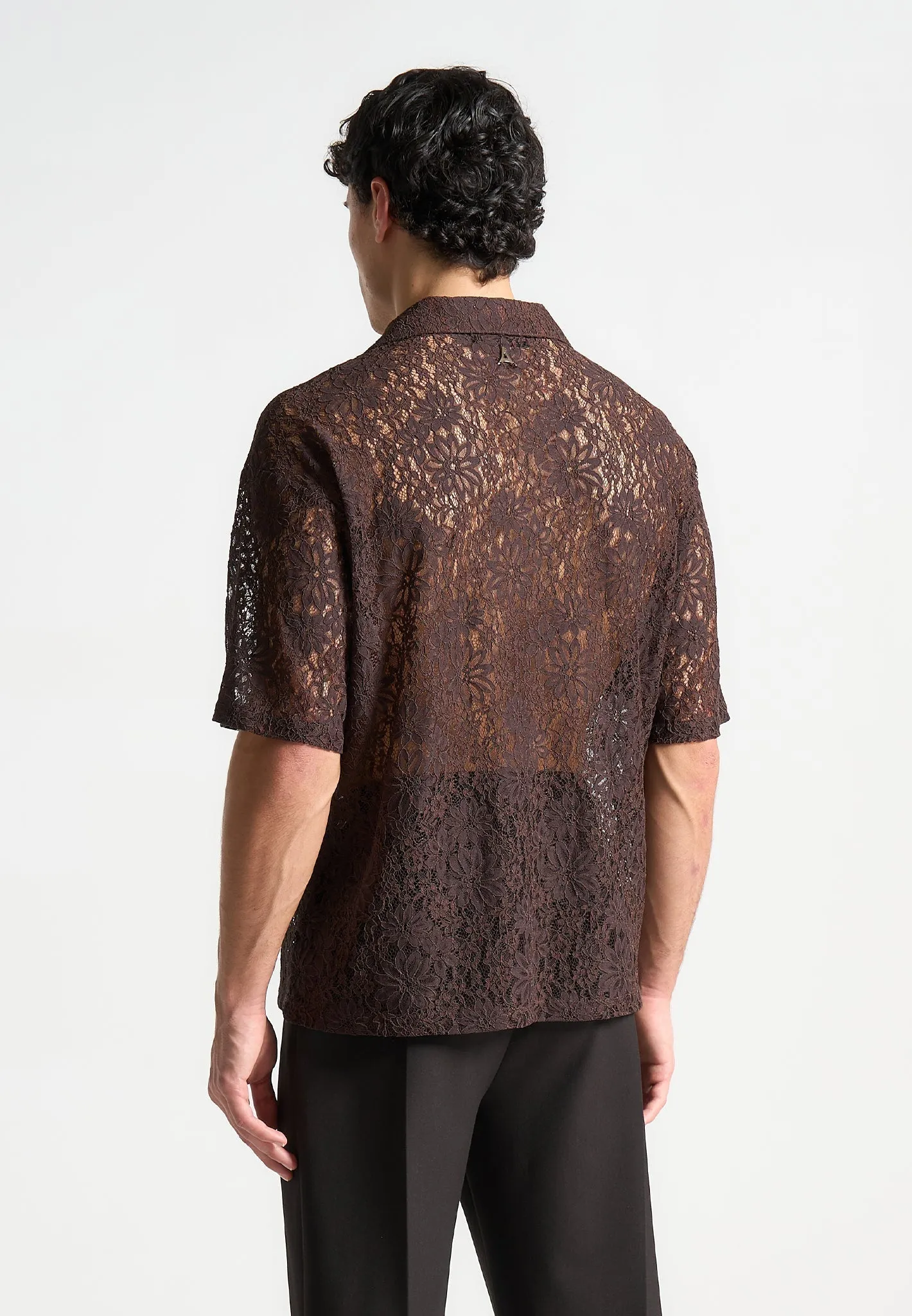 Boxy Lace Revere Shirt - Brown