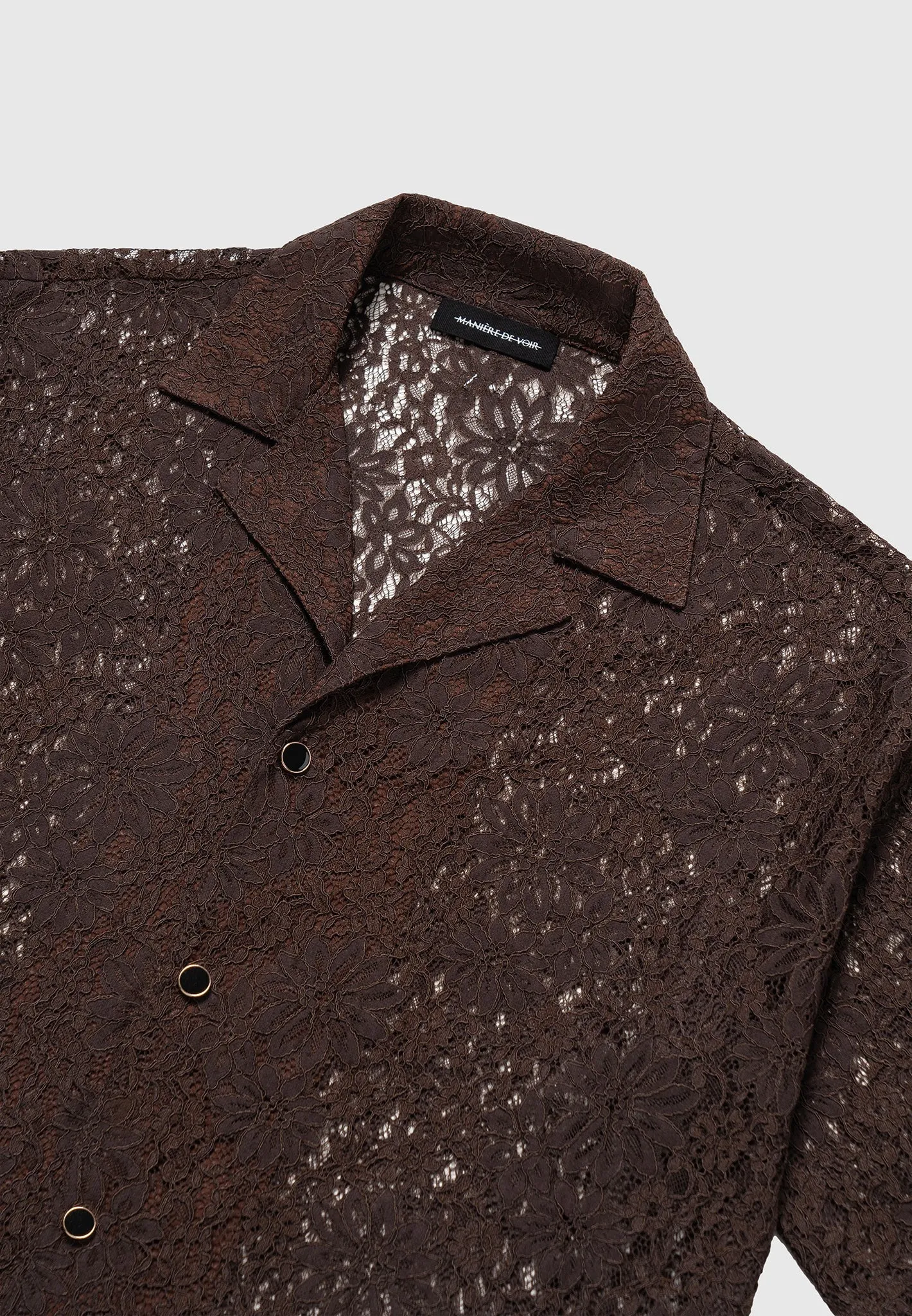 Boxy Lace Revere Shirt - Brown