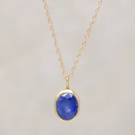 Brilliant Blue 1.50ct Sapphire in Gold Bezel Necklace