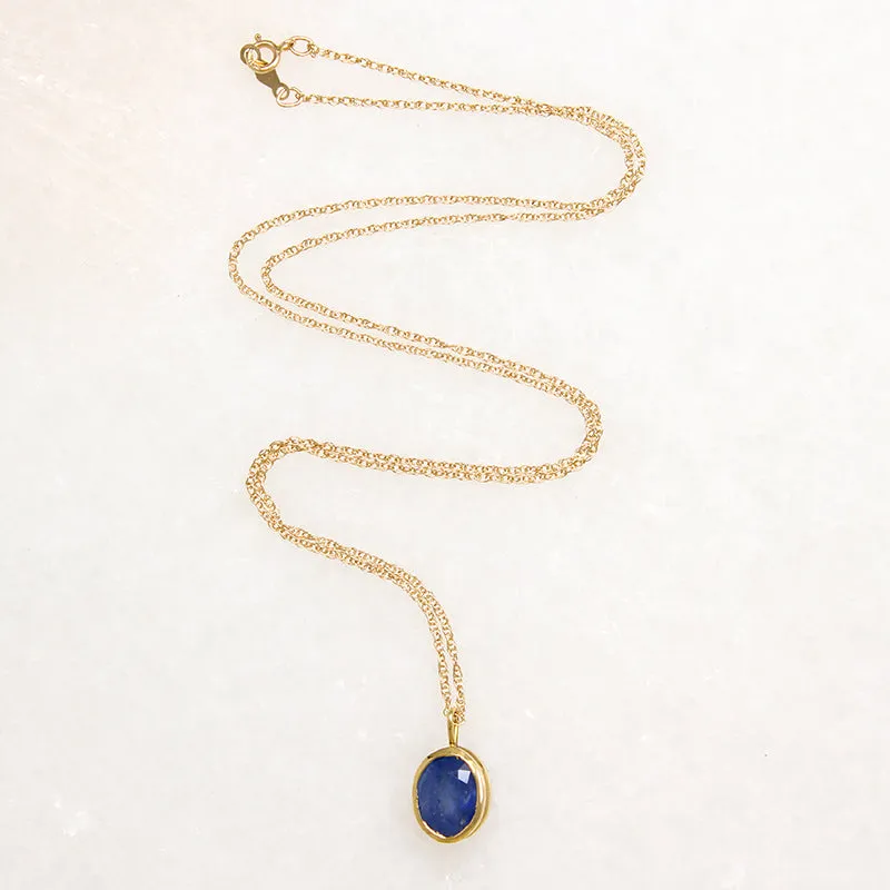 Brilliant Blue 1.50ct Sapphire in Gold Bezel Necklace