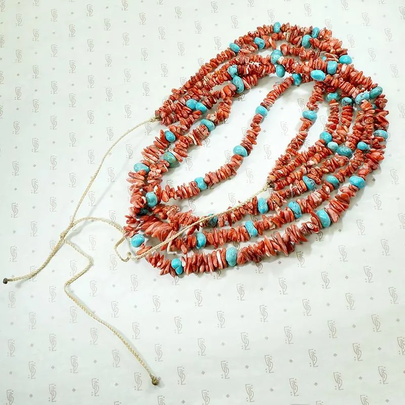 Brilliant Triple-Strand Red & Turquoise Bead Necklace