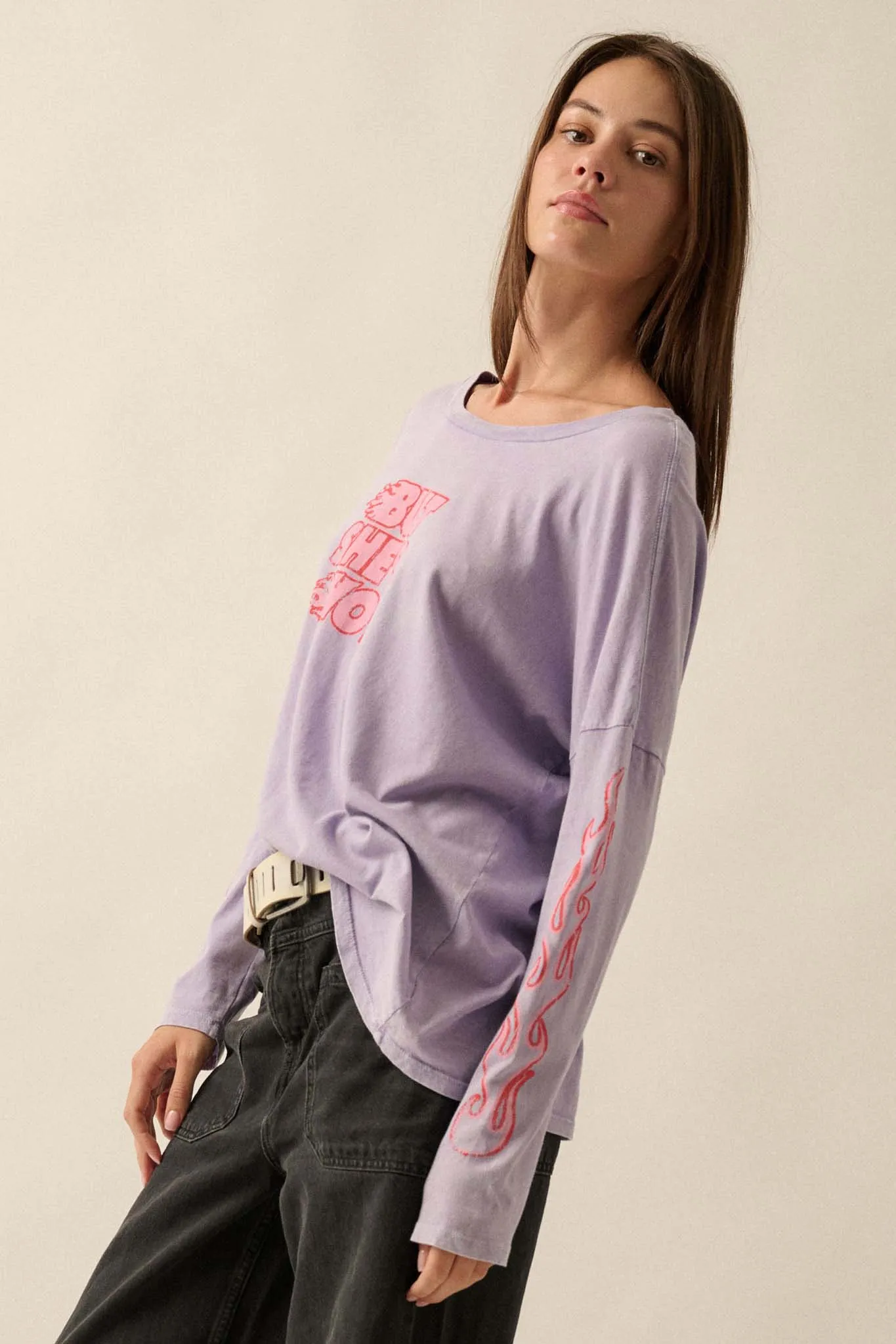 But She's Hot Vintage-Print Long-Sleeve Graphic Tee