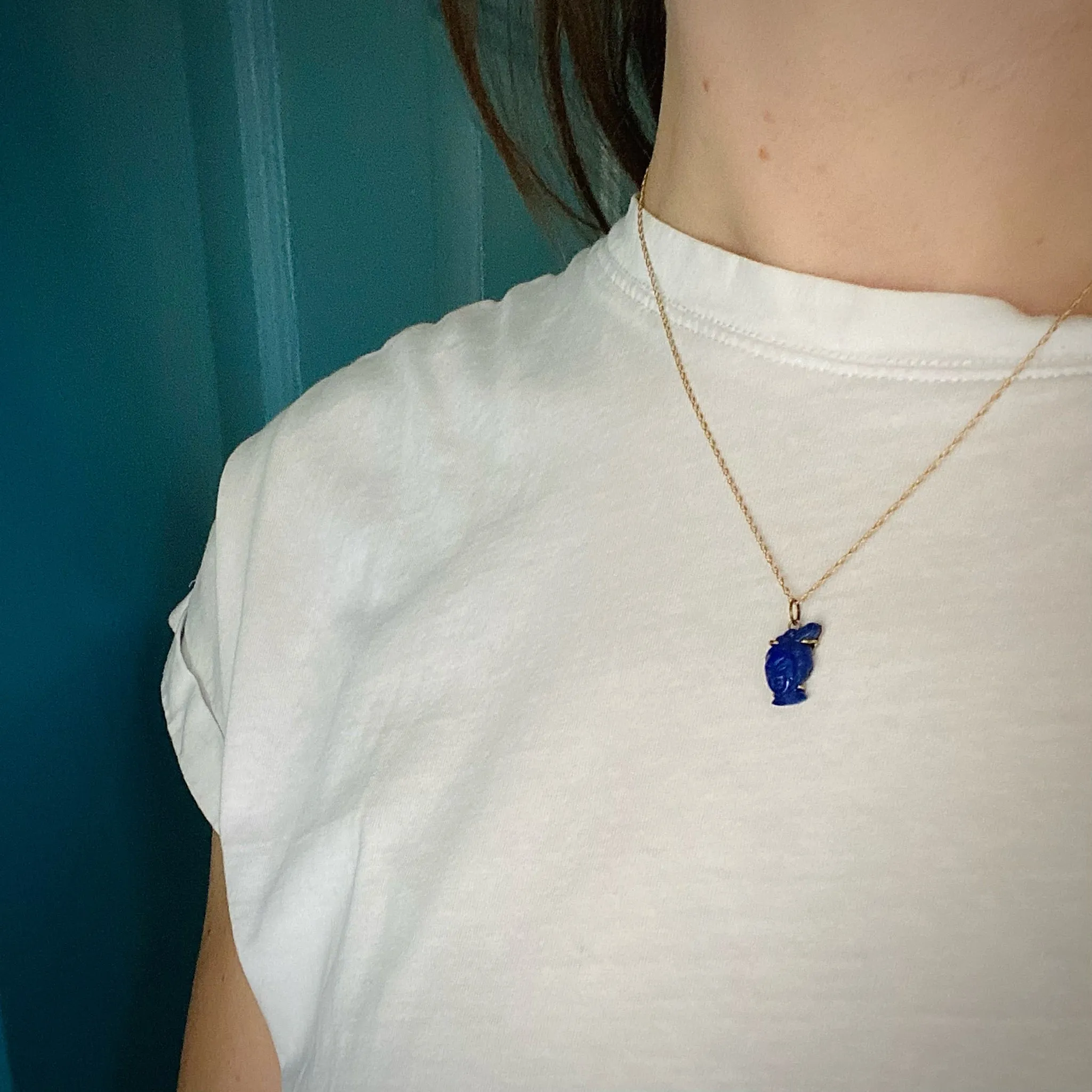 Carved Lapis Guanyin Pendant