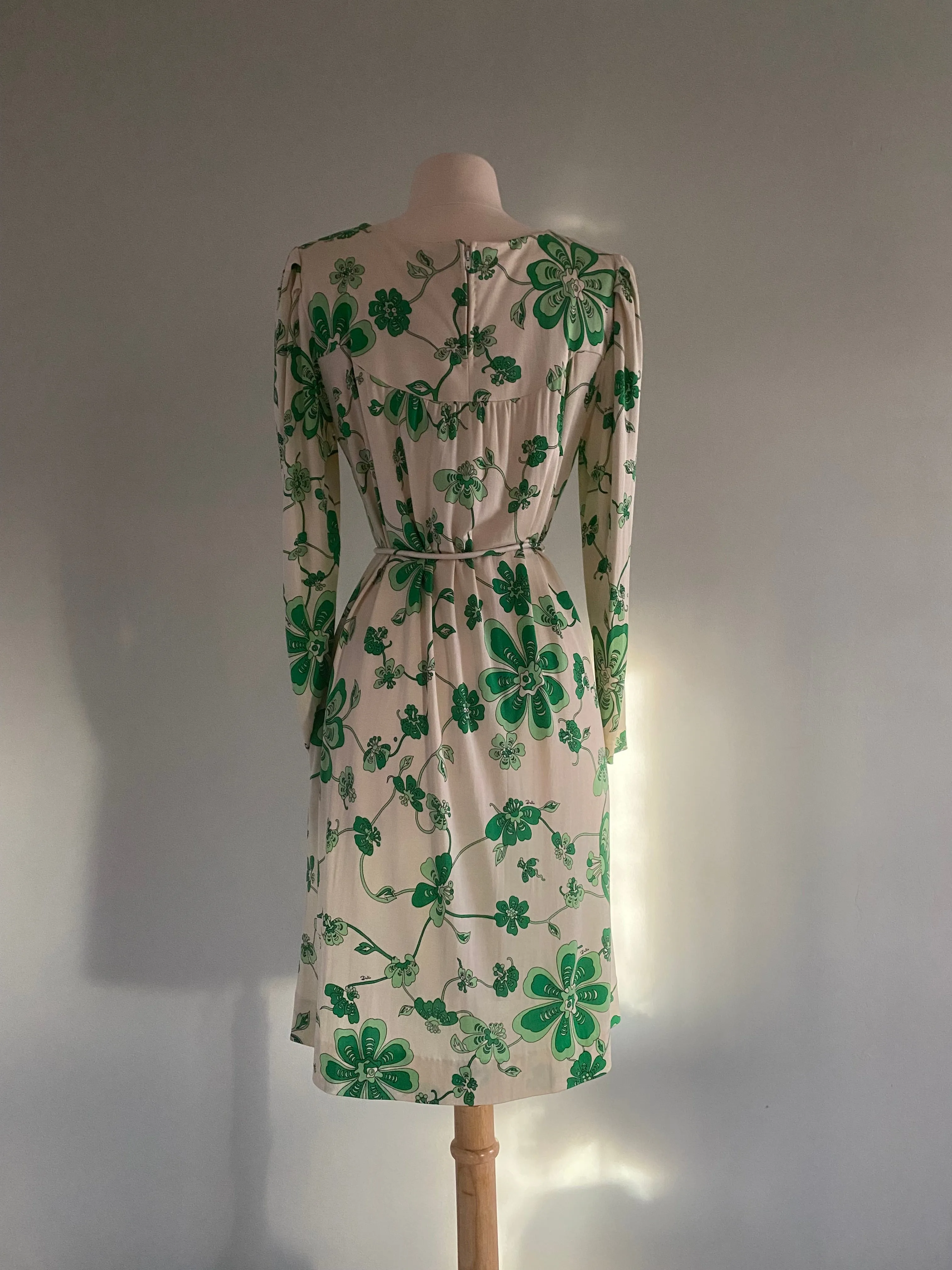 Chic Vintage Pucci Silk Jersey 1970's Green Clover Dress By Emilio Pucci / Medium