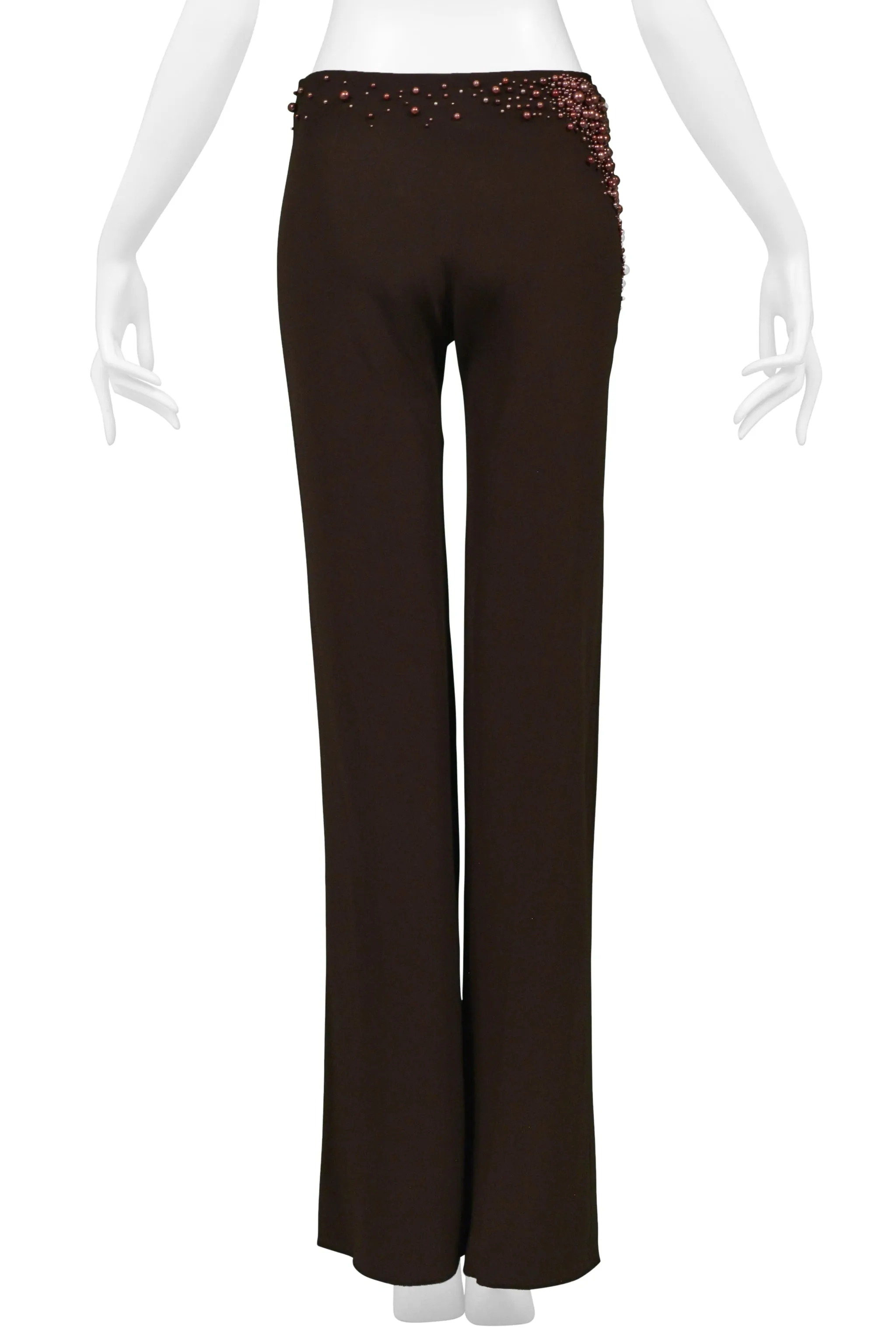 CHLOE FW 2001 STELLA MCCARTNEY BROWN PANTS WITH PEARL DETAIL