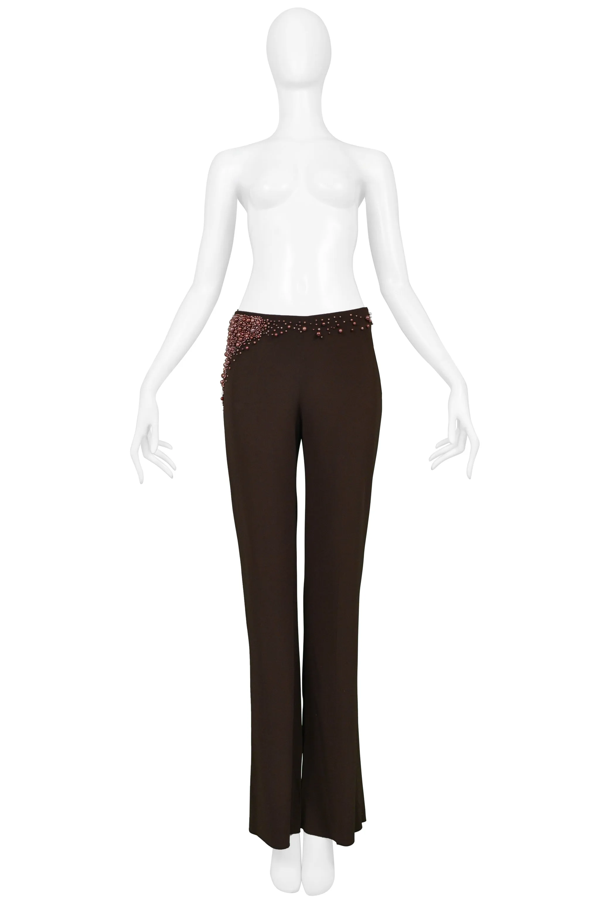 CHLOE FW 2001 STELLA MCCARTNEY BROWN PANTS WITH PEARL DETAIL