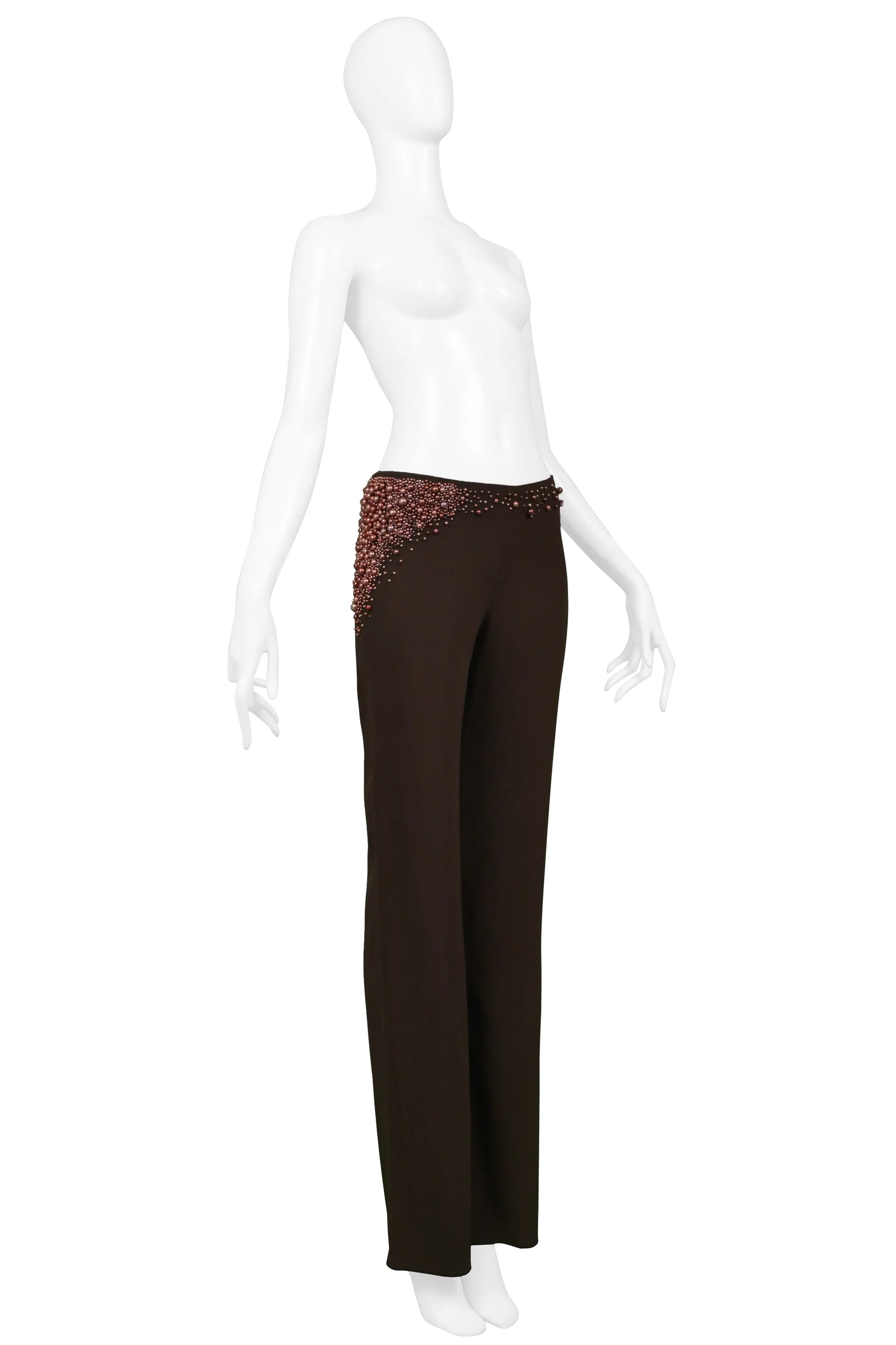 CHLOE FW 2001 STELLA MCCARTNEY BROWN PANTS WITH PEARL DETAIL