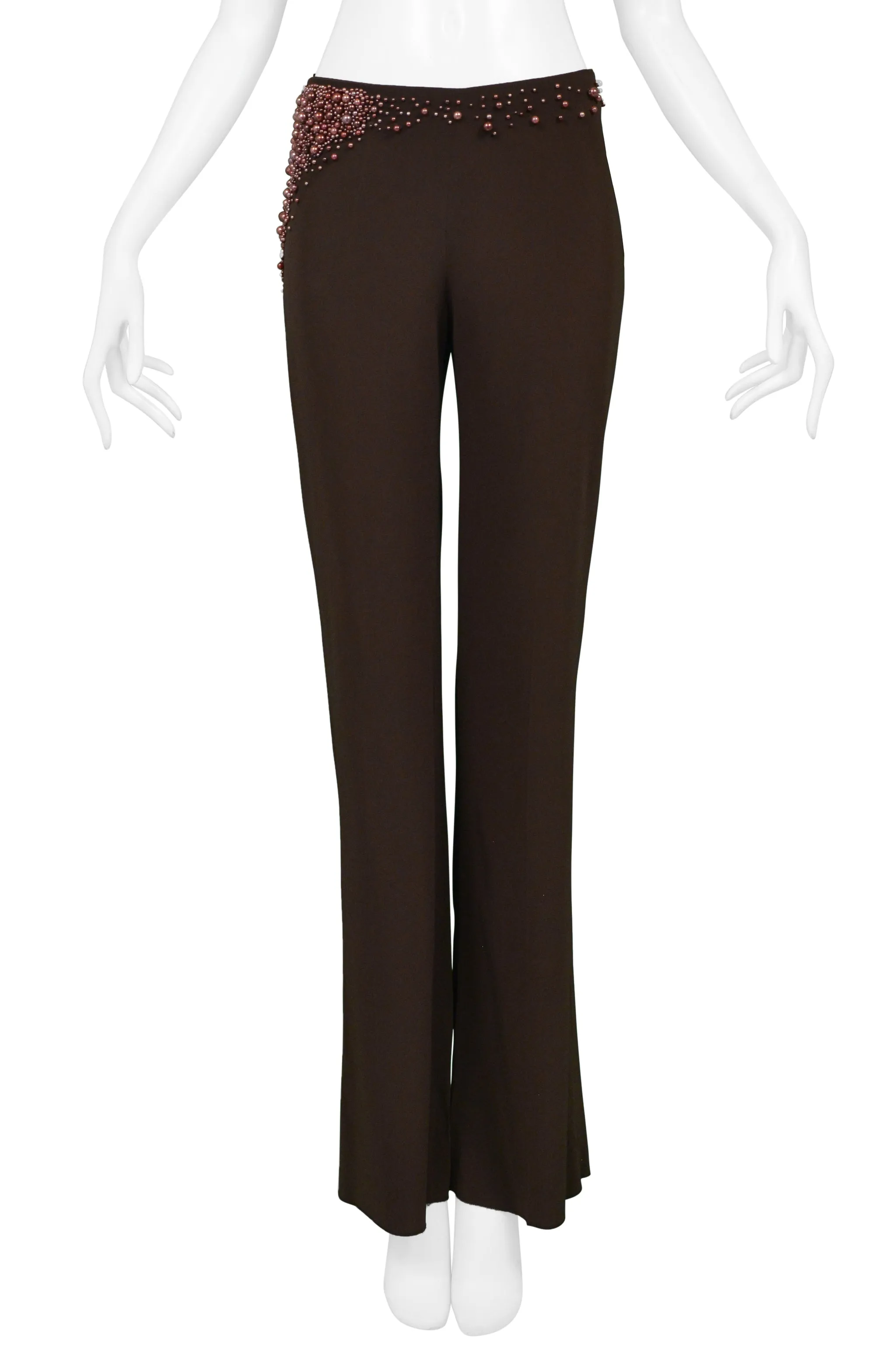 CHLOE FW 2001 STELLA MCCARTNEY BROWN PANTS WITH PEARL DETAIL