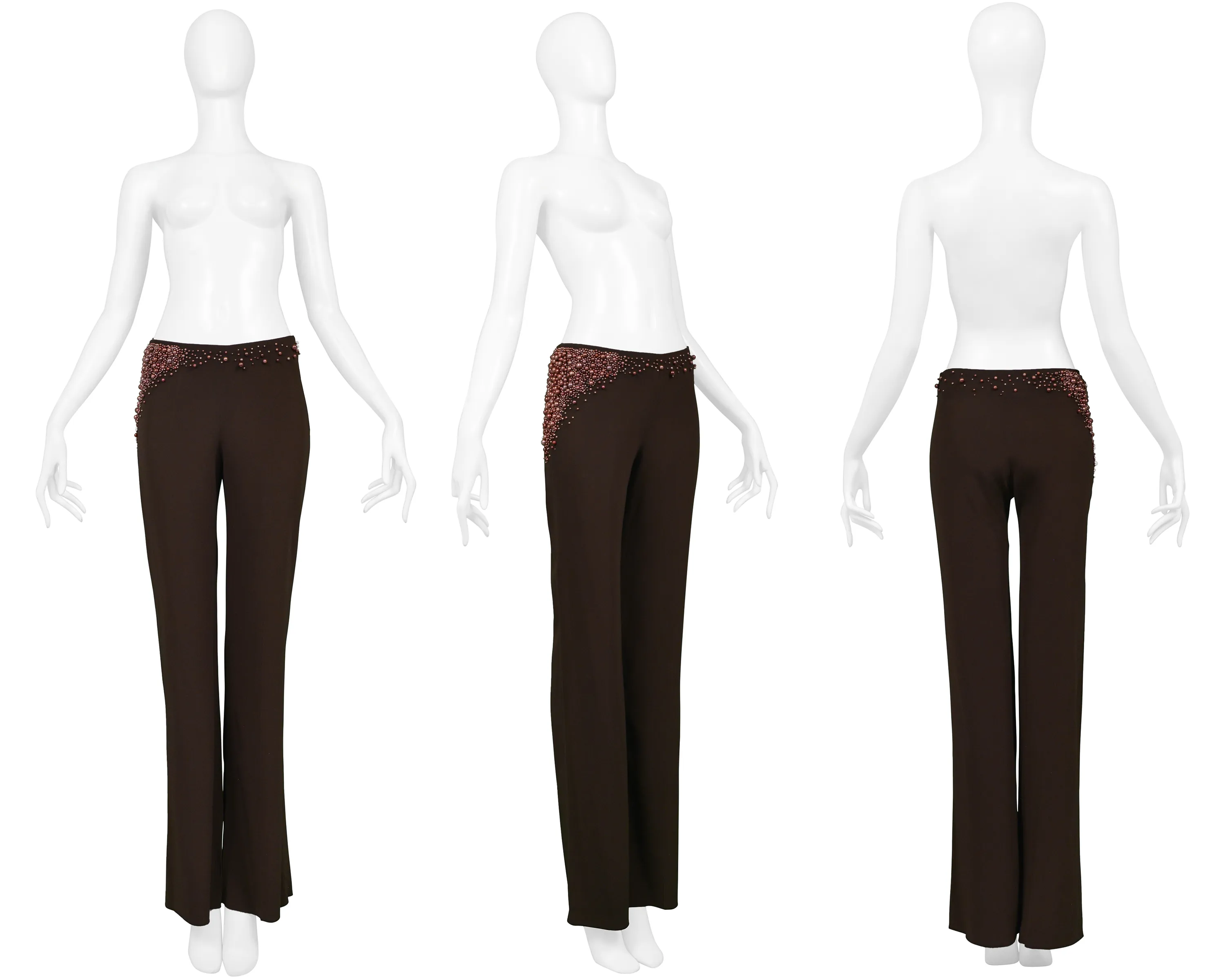 CHLOE FW 2001 STELLA MCCARTNEY BROWN PANTS WITH PEARL DETAIL