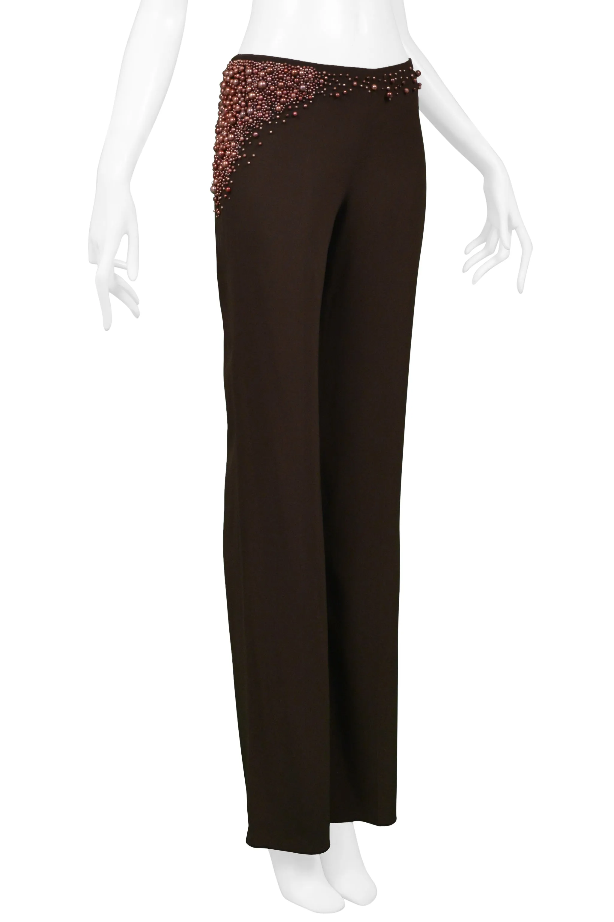 CHLOE FW 2001 STELLA MCCARTNEY BROWN PANTS WITH PEARL DETAIL