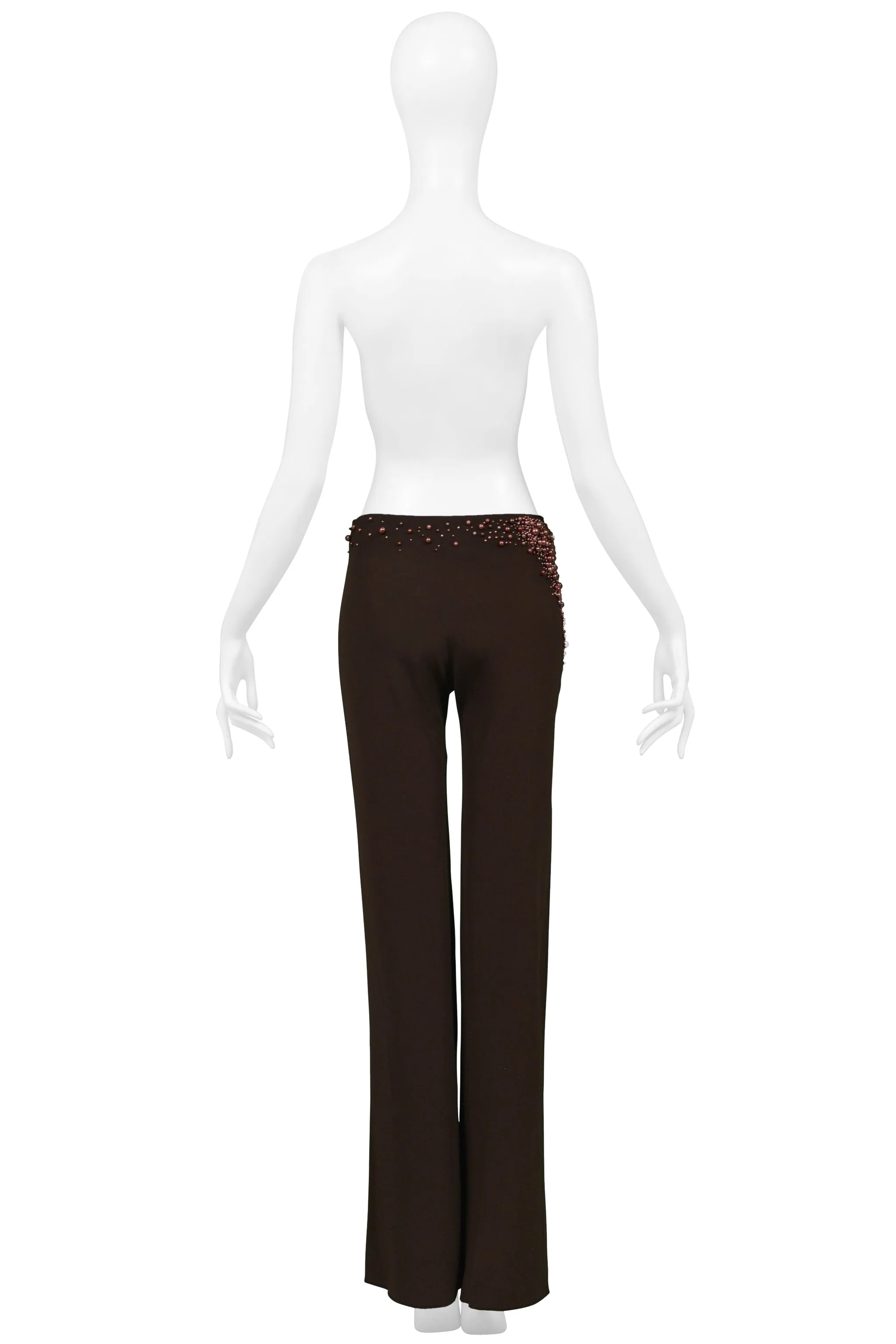 CHLOE FW 2001 STELLA MCCARTNEY BROWN PANTS WITH PEARL DETAIL