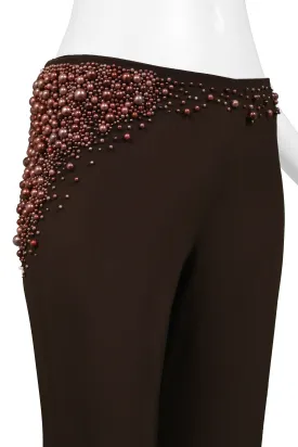 CHLOE FW 2001 STELLA MCCARTNEY BROWN PANTS WITH PEARL DETAIL