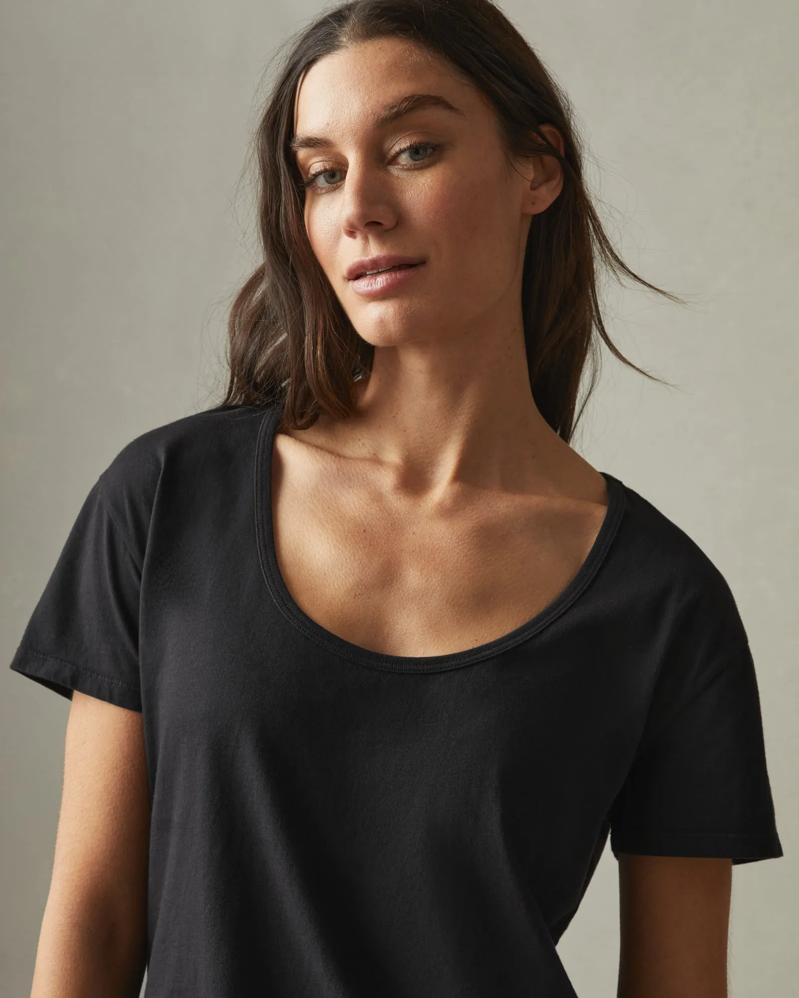 Classic Cotton Scoop Tee - Black