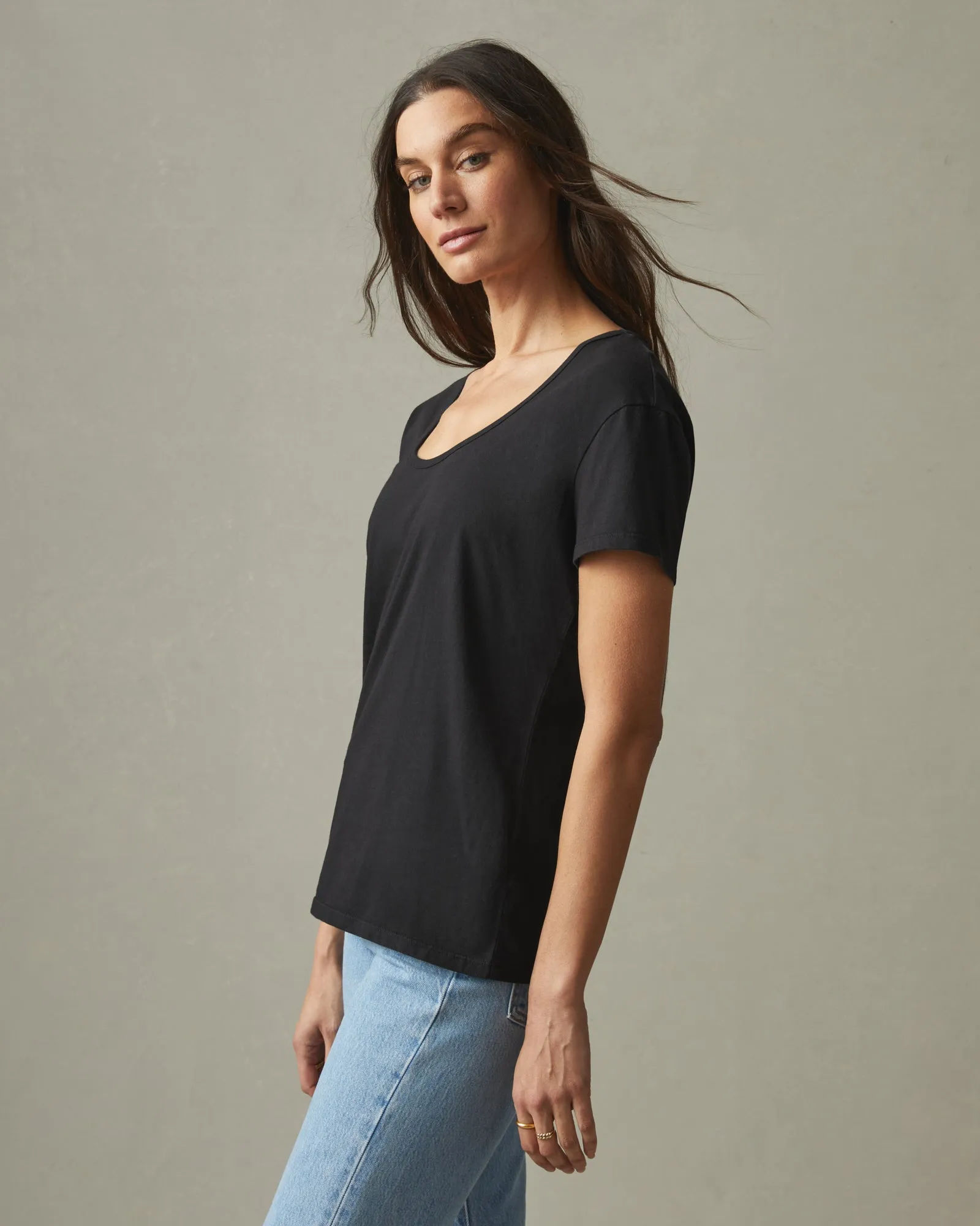 Classic Cotton Scoop Tee - Black