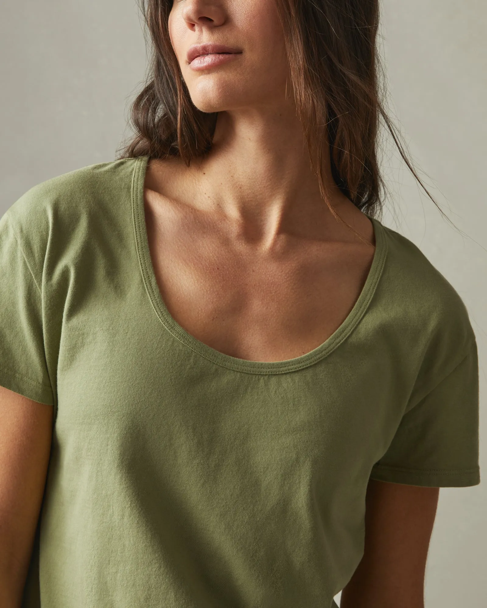 Classic Cotton Scoop Tee - Pale Sage