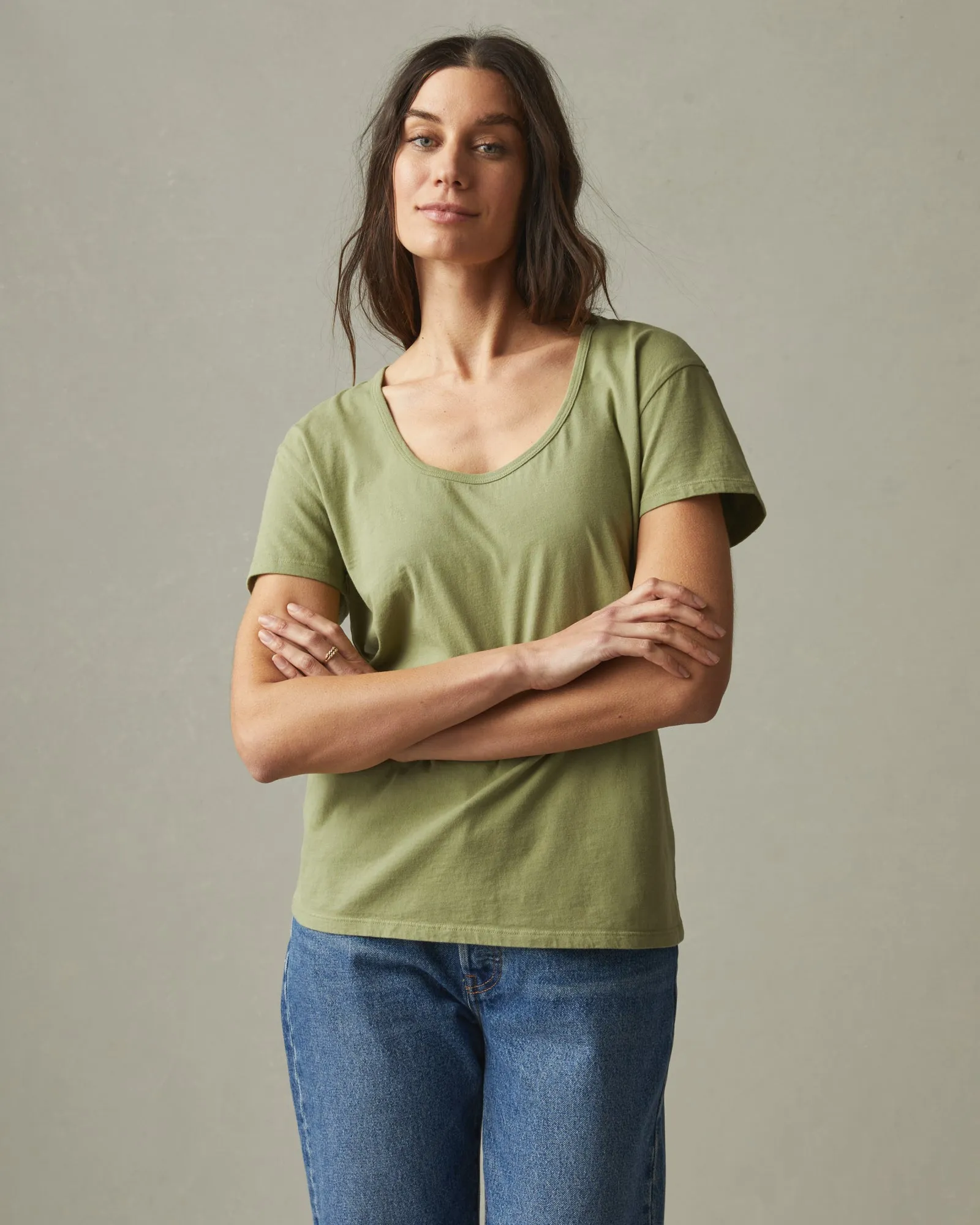 Classic Cotton Scoop Tee - Pale Sage