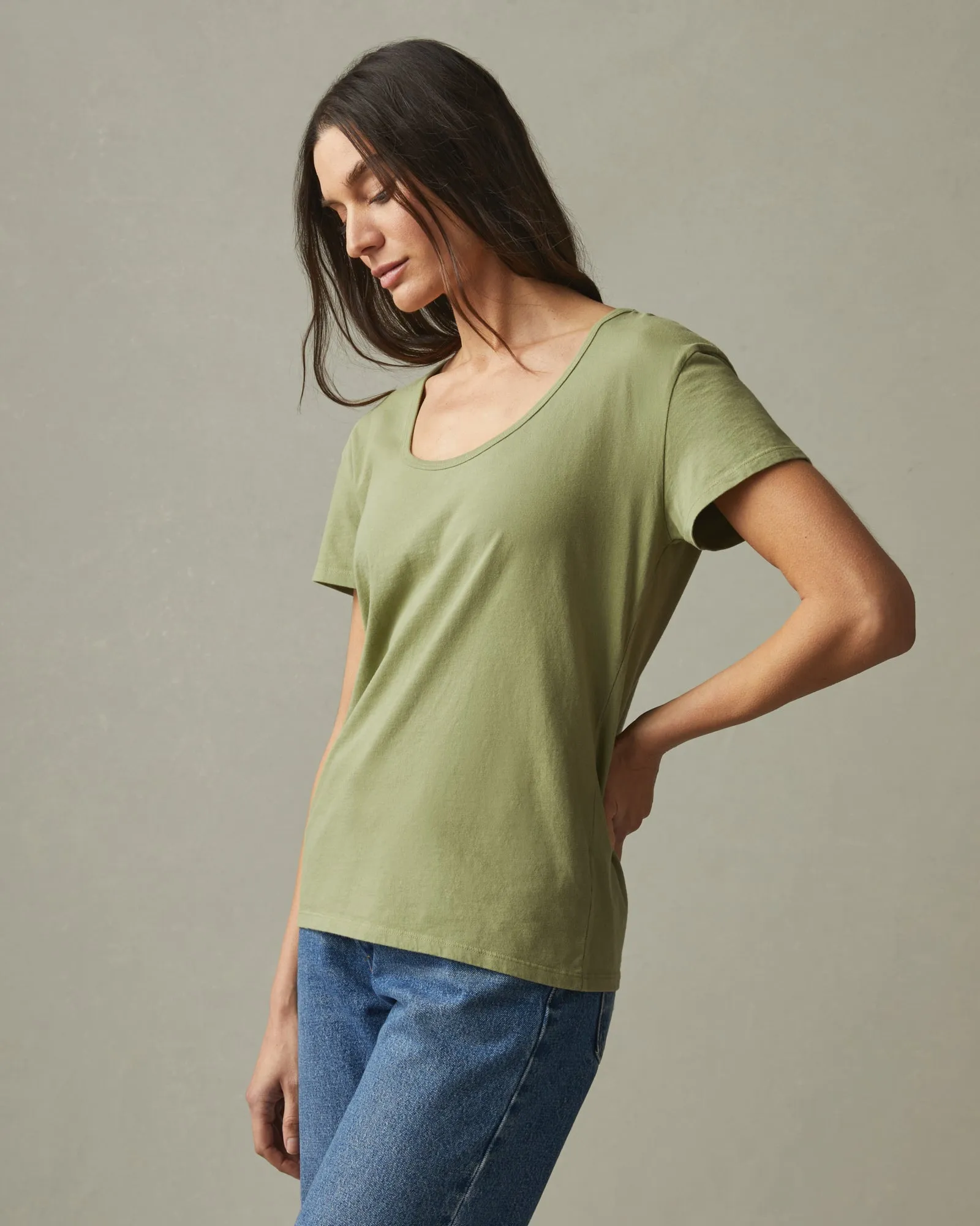 Classic Cotton Scoop Tee - Pale Sage