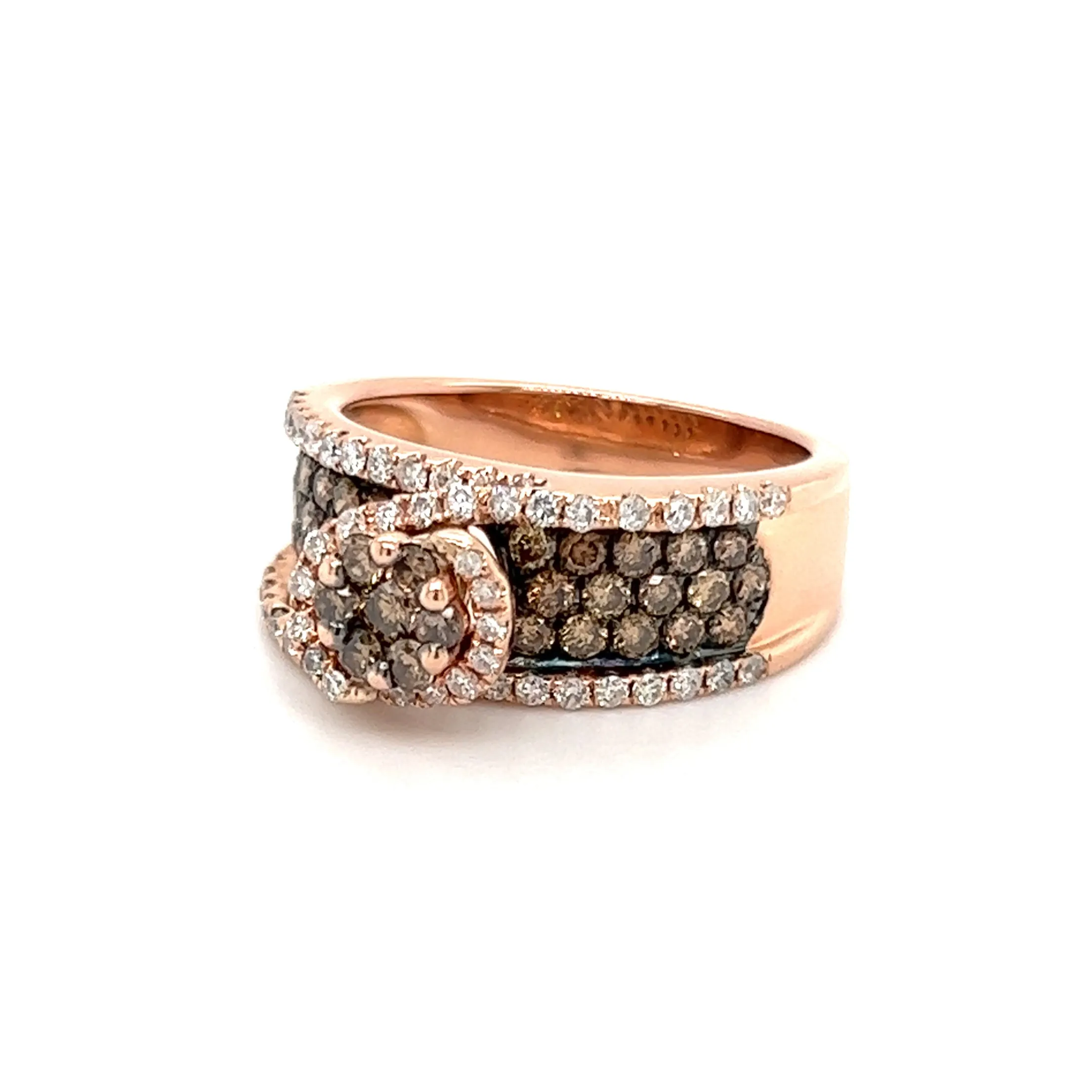 Cognac Diamond Crossover with Fifty-Six White Diamonds Ring in 14K Rose Gold