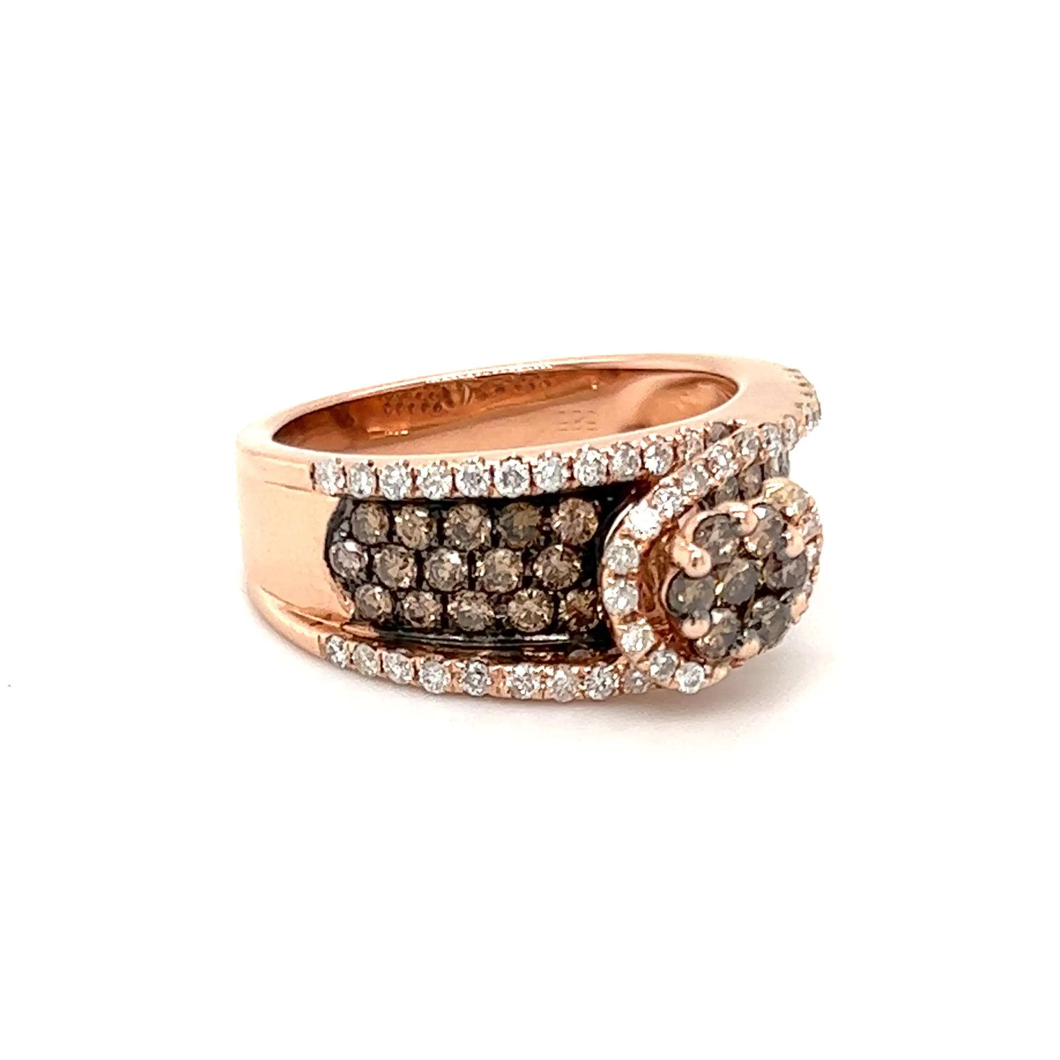 Cognac Diamond Crossover with Fifty-Six White Diamonds Ring in 14K Rose Gold